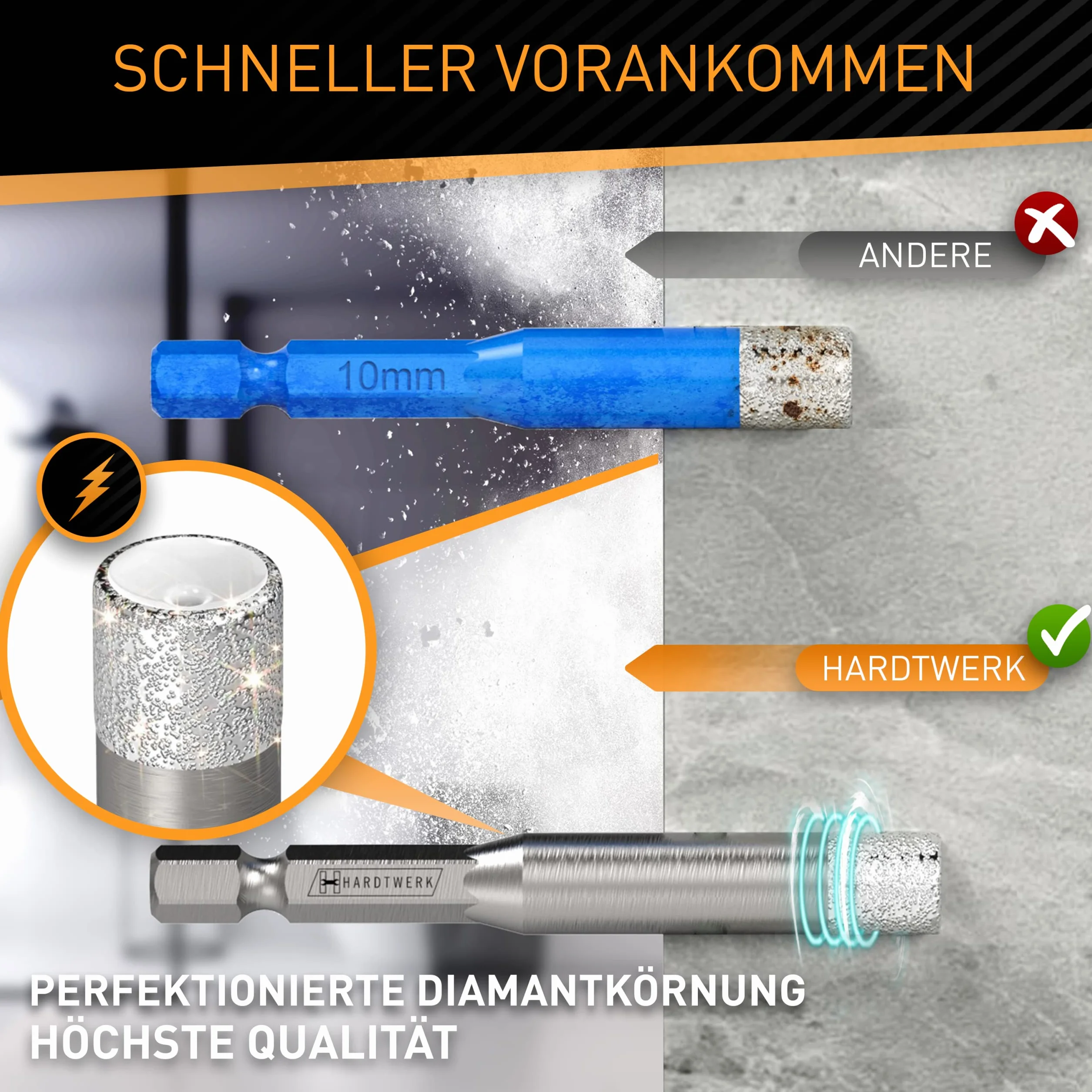 HARDTWERK Set di 6 Punte Diamantate per Piastrelle 6-12 mm Punta Carburo 6 mm