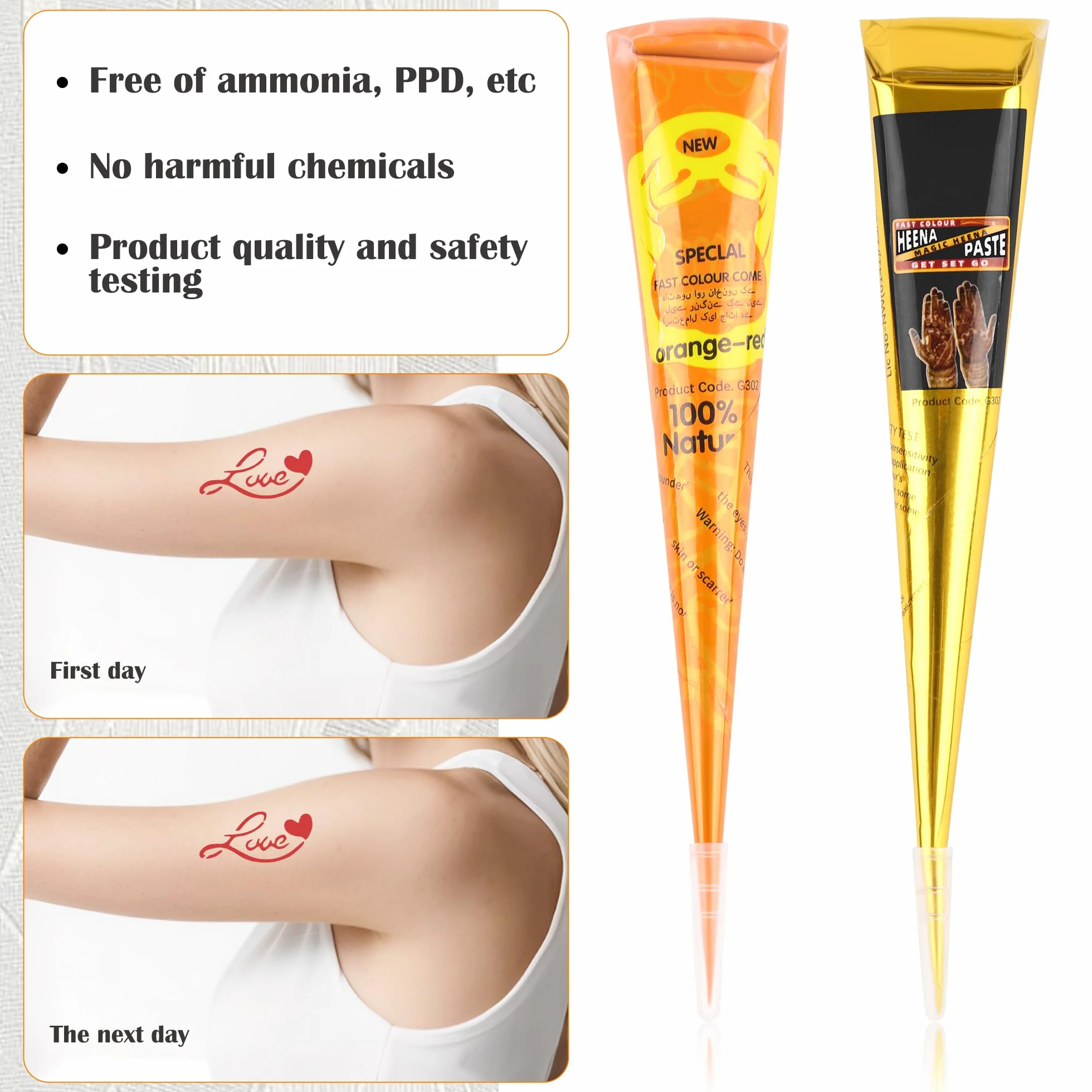 YUXUAN Kit per Tatuaggi Temporanei, 9 Colori Tatuaggi Temporanei Cono, 108 Pezzi Set di Modelli per Stencil, 1 Bottiglia Applicatore e 5 Ugelli di Plastica, Kit per Tatuaggi Halloween, Natale.