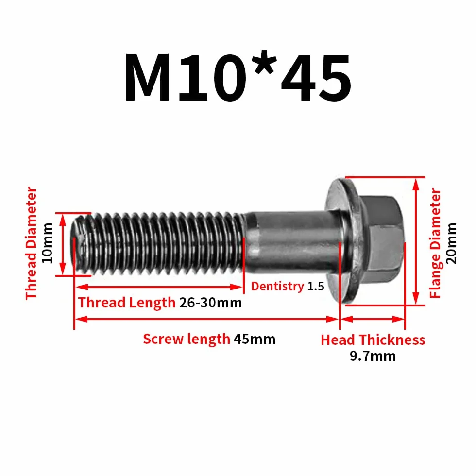 M10x45 bulloni a testa esagonale flangiata grado 10.9 parzialmente filettati acciaio legato nero finitura 10 pezzi