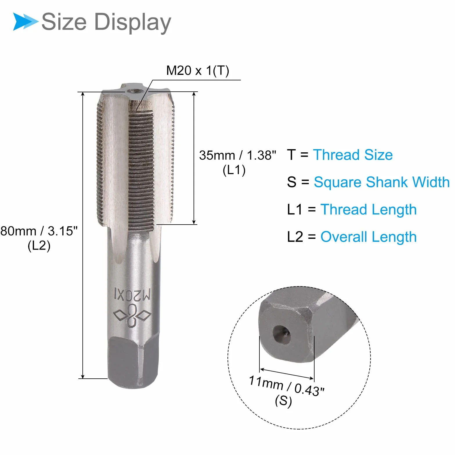 Mano Filettatura Maschi M20 x 1 Metrico Lega Utensile Acciaio Vite Maschiatura Conicità Inferiore 1 paio
