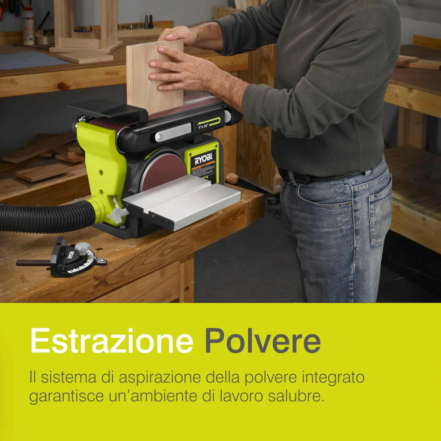 Ryobi RBDS4601G Levigatrice a Nastro e a Disco 375W 150mm 100x914mm