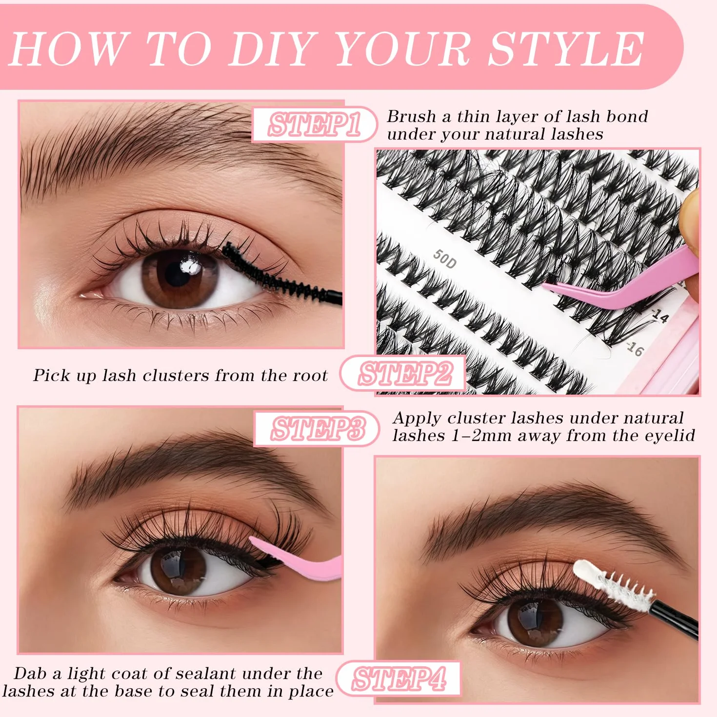 Ciglia Finte Ciuffetti,580 Pezzi Kit Extension Ciglia,30-40-50-60-80-100D Lash Cluster,Ciuffetti Ciglia Finte Kit per Ragazze e Donne Principianti (8-16mm Mix)