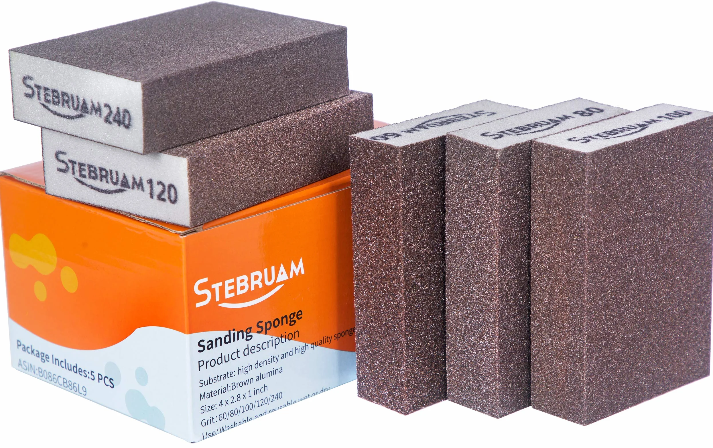 Spugne Abrasive 5 Grane 60/80/100/120/240 per Lucidare Legno Plastica Metallo Kit Lavabili 5 Pezzi