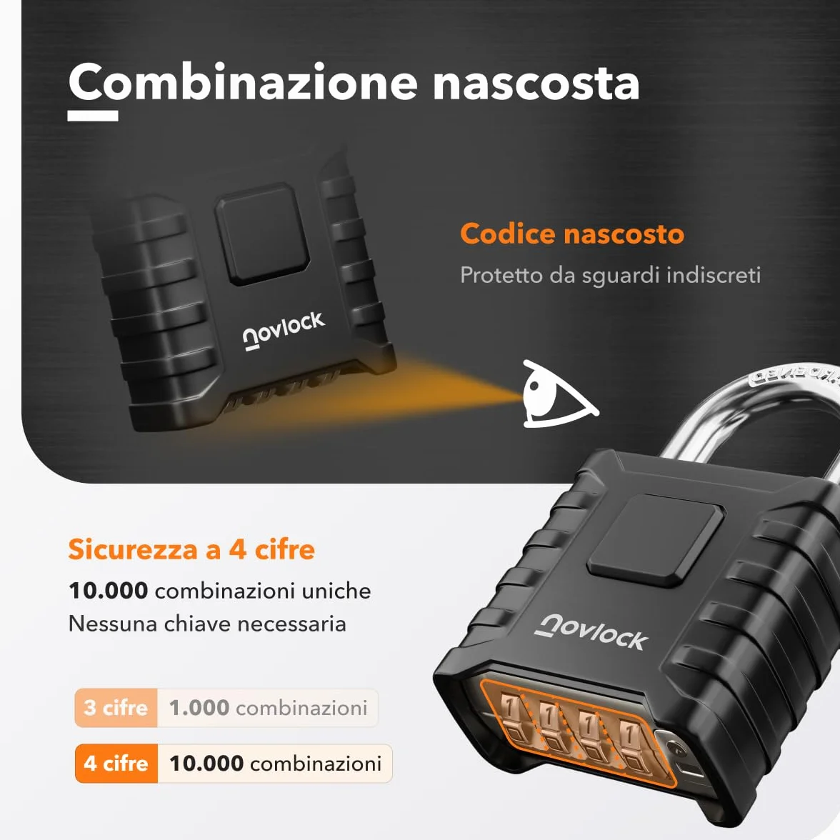 Lucchetto a combinazione 8 mm, robusto e resistente alle intemperie, per esterni e interni, nero