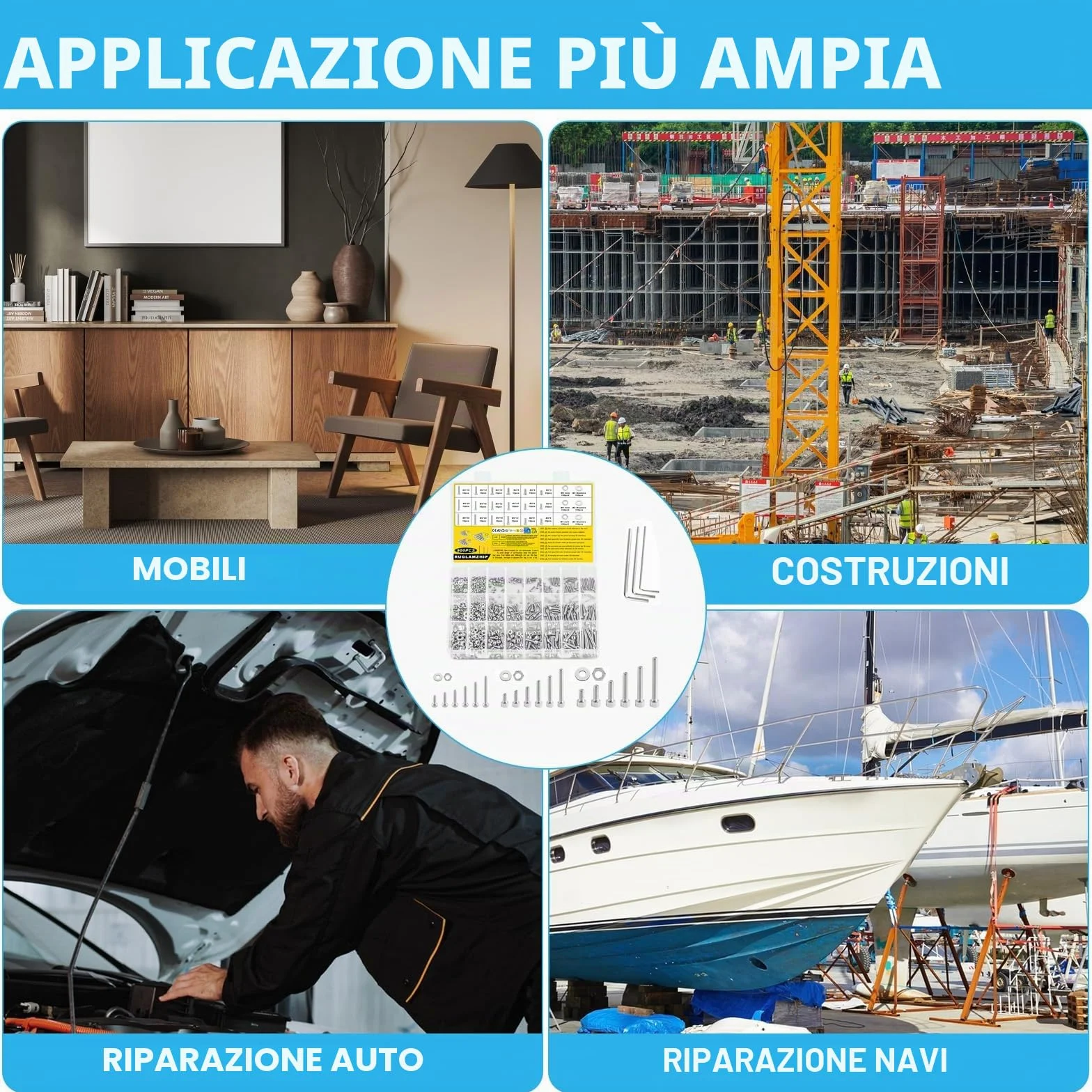 Set di Viti M2 M3 M4 Brugola, Bulloni Esagono Incassato e Dadi Rondelle Acciaio Inox 900 Pezzi