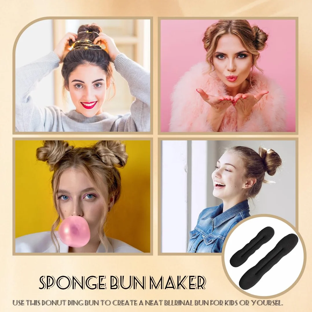 Kit 4 Ciambelle Chignon,Facili e Veloci per Capelli con Accessori in Spugna,Capelli Strumento per Intrecciare, per Bambine e Donne, 2 Piccole e 2 Grandi, Colore Nero