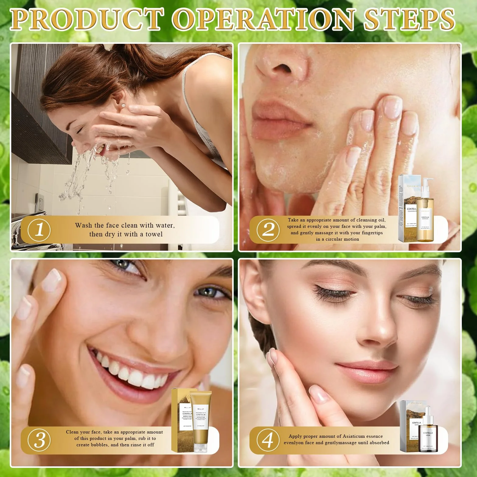 3PCS Centella Cleansing Oil + Siero Asiatica + Detergente Viso, Madagascar Centella Skincare Kit, Poremizing Deep Cleansing Foam, Olio Detergente Viso, Specialmente per pelli sensibili