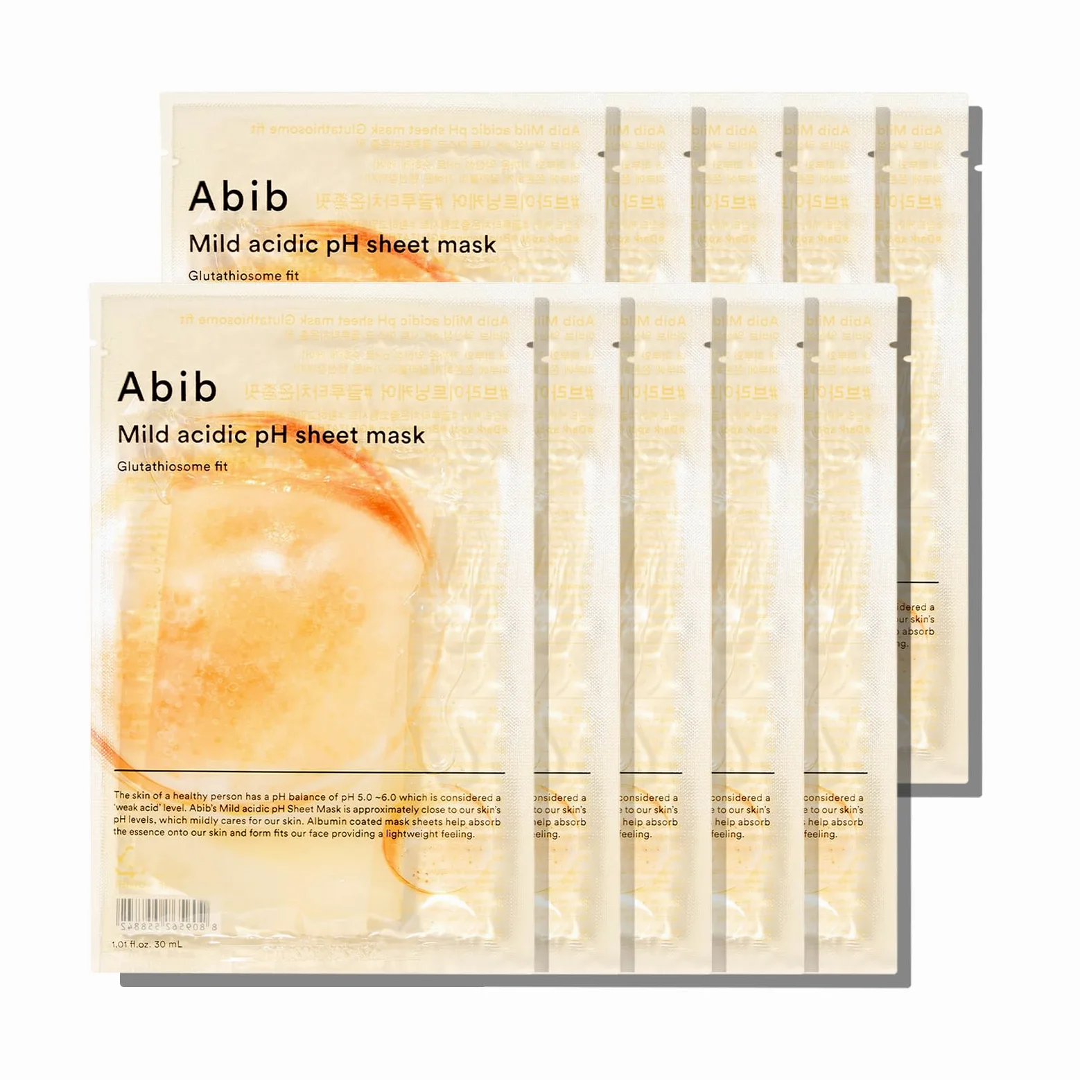 Abib Maschera In Fogli Con Ph Leggermente Acido, Maschera Viso Glutathiosome Fit Per Una Pelle Luminosa Come Il Vetro, Glutatione E Niacinamide, Cura Della Pelle Coreana (10 Fogli)