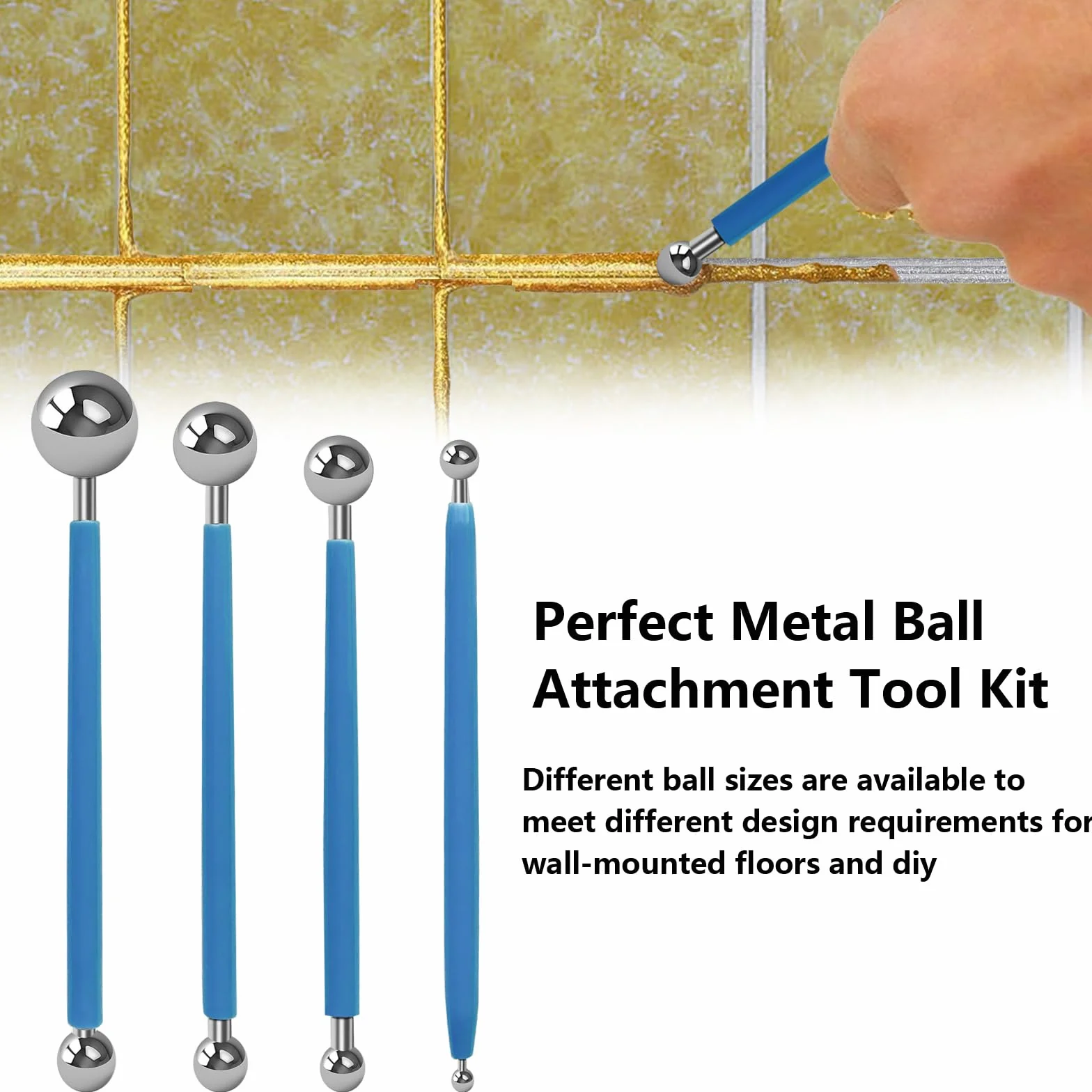 Set di Attrezzi per Piastrelle, 4 Estrattori a Sfera di Metallo, 6 Estrattori in Silicone, Blu