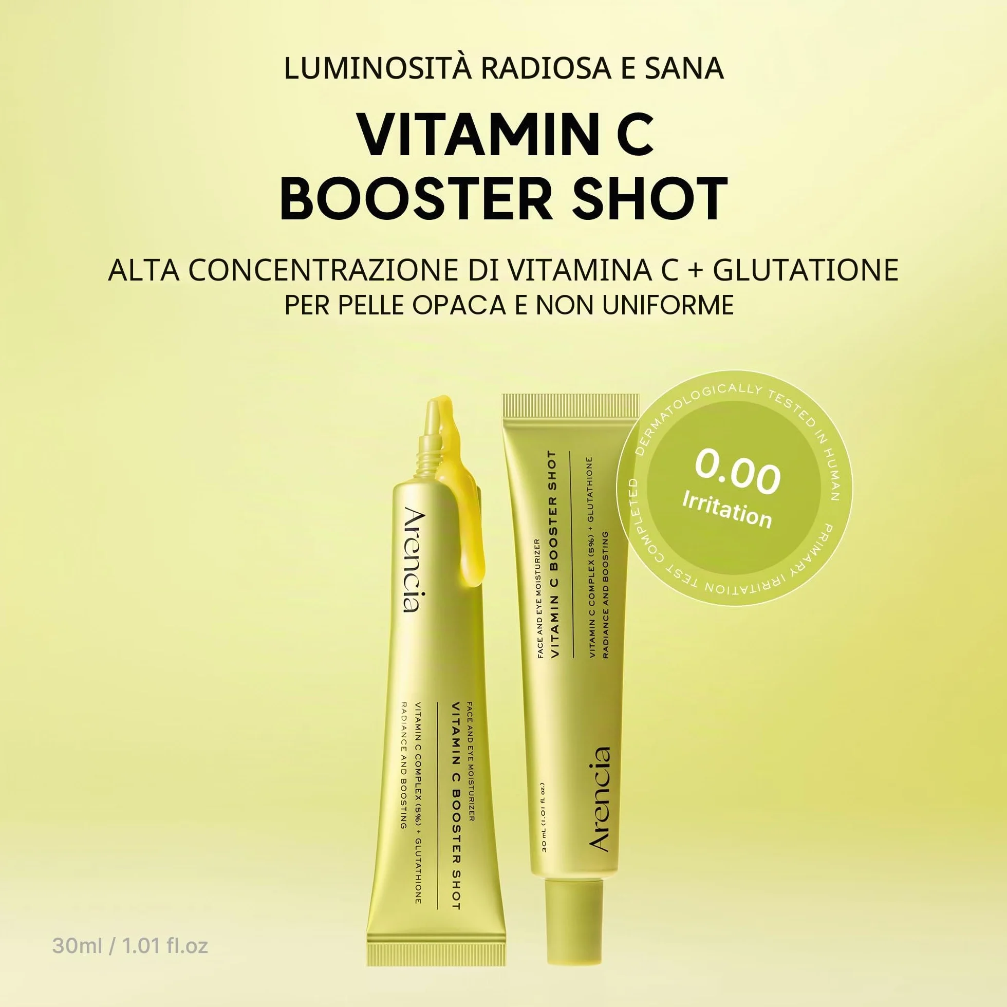 Arencia Vitamina C Booster Shot Siero con glutatione, niacinamide e vitamina E per pelle radiosa, 29,9 ml
