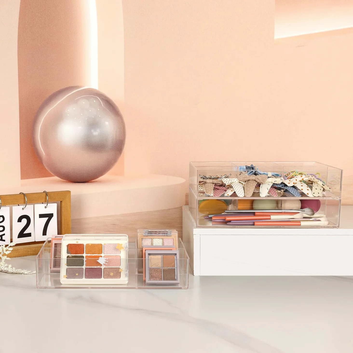 JessLab Organizzatore per Cassetto in Acrilico, Trasparenti, Organizzatore per Trucco Elegante e Resistente per Vanity, Rossetto, Pennelli, Gioielli (2 Pack)