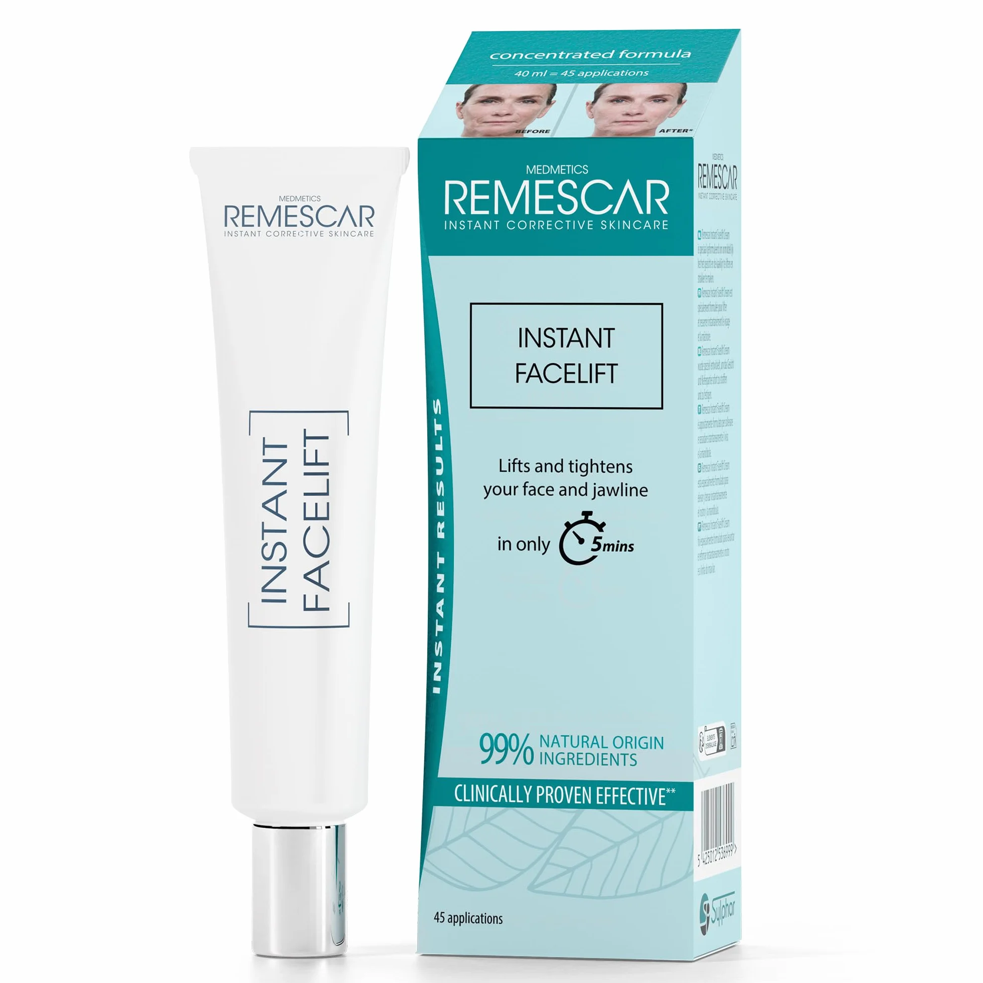 Remescar Crema Lifting Istantaneo Viso 40ml – Fino a 45 Applicazioni – Rassoda e Solleva Viso e Contorno Mascella in 5 Minuti