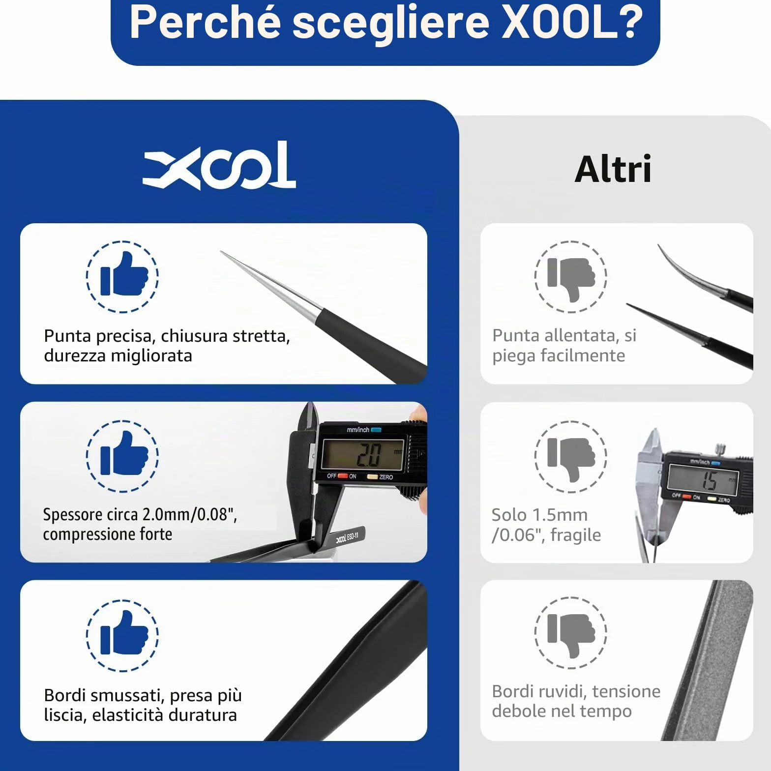 XOOL Zestaw Pęset Precyzyjnych Antystatycznych ESD 9 Sztuk Stal Nierdzewna z Etui