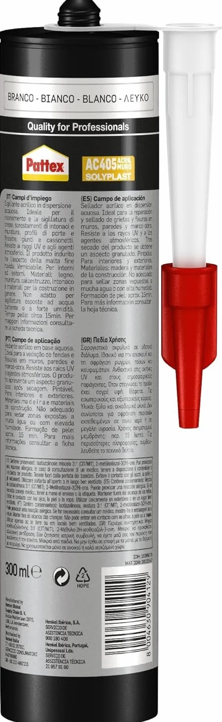 Pattex Sigillante Acrilico Muro AC 405 Bianco 300ml - Effetto Intonaco Finitura Ruvida per Facciate Giunti Fessure