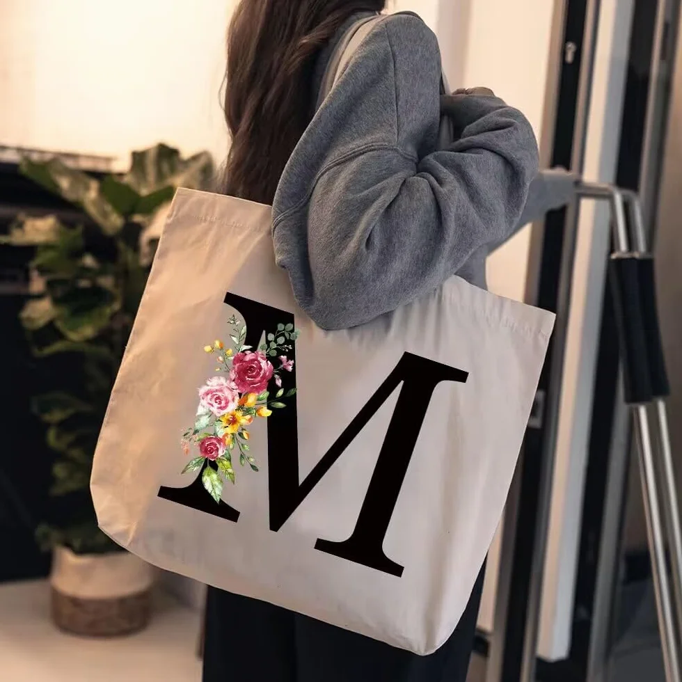 Borsa per il trasporto e trousse con iniziale, borsa per la spesa in tela con cerniera, personalizzata, in cotone, regalo per fidanzata, moglie, mamma, sorella, compleanno, matrimonio, festa della