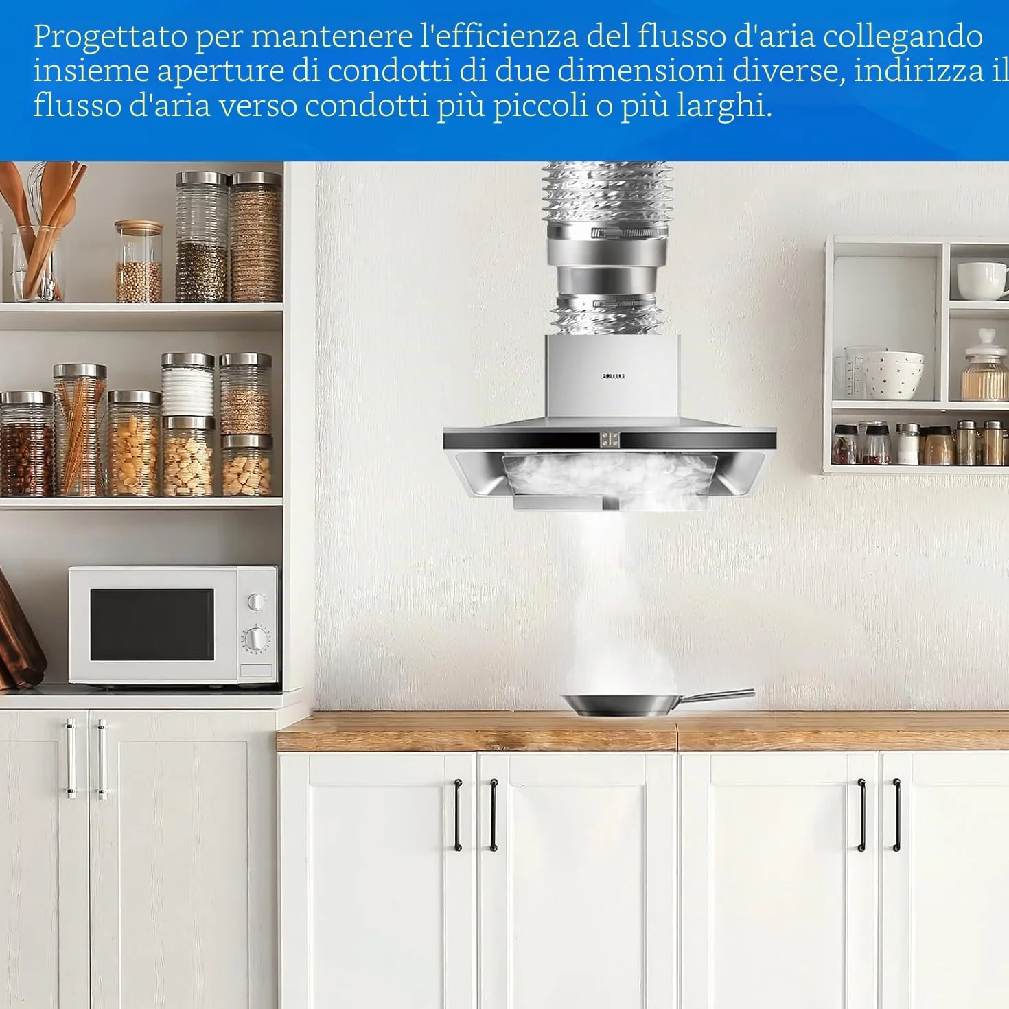 Riduzione canna fumaria 120 mm a 100 mm Tubo Stufa Riduttore Acciaio Inox Soffiato Scarico con 2 fascette