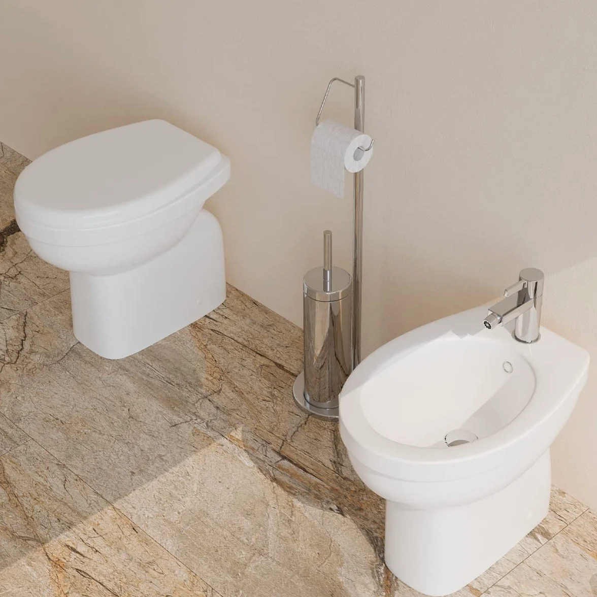 Bidet e Vaso WC in ceramica scarico a pavimento con sedile coprivaso Venezia