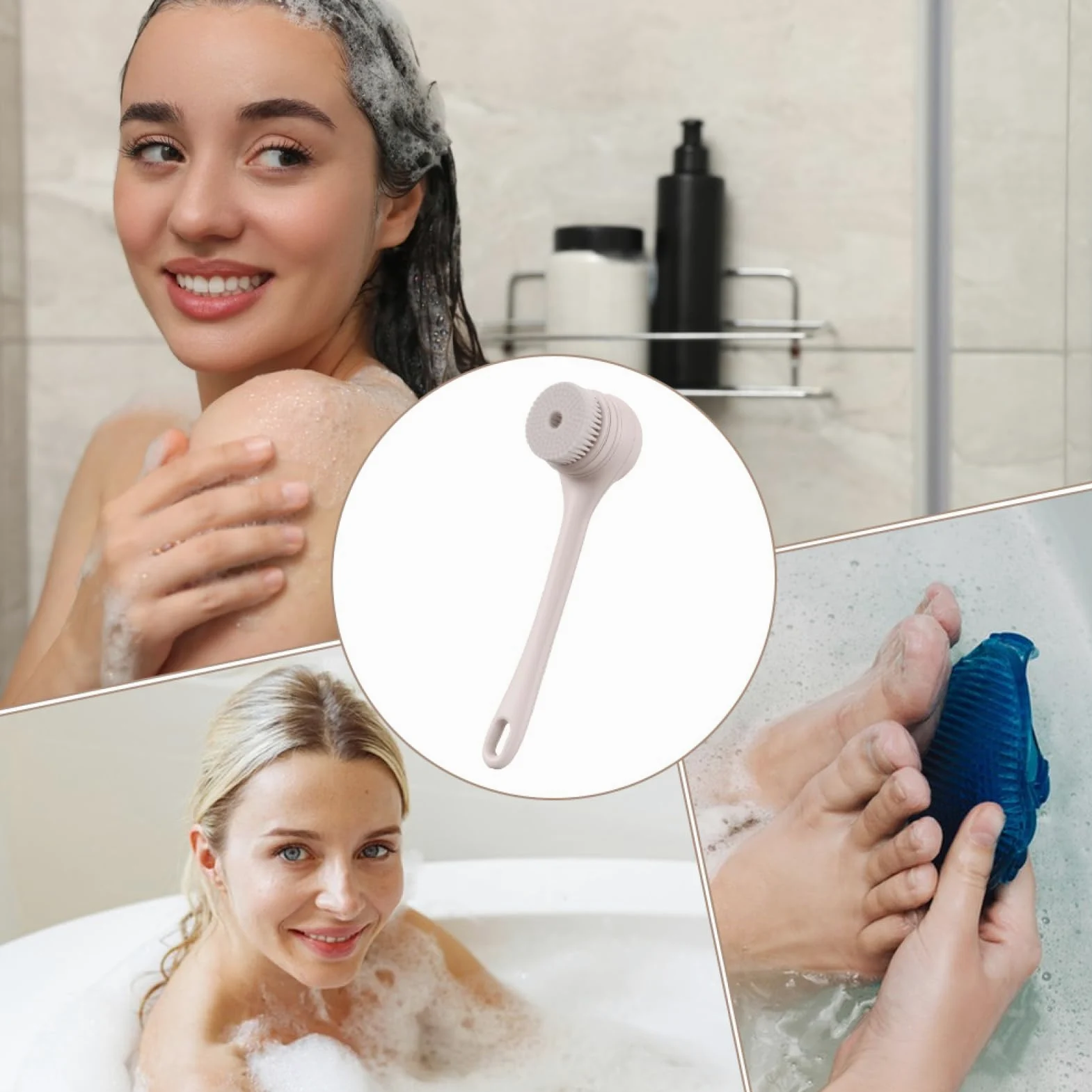 Scrubber per la schiena per doccia, spazzola da bagno con doppio manico | Spazzole da bagno e per il corpo con manico lungo impermeabili,Spazzola elettrica Spazzola per la schiena a batteria grande p