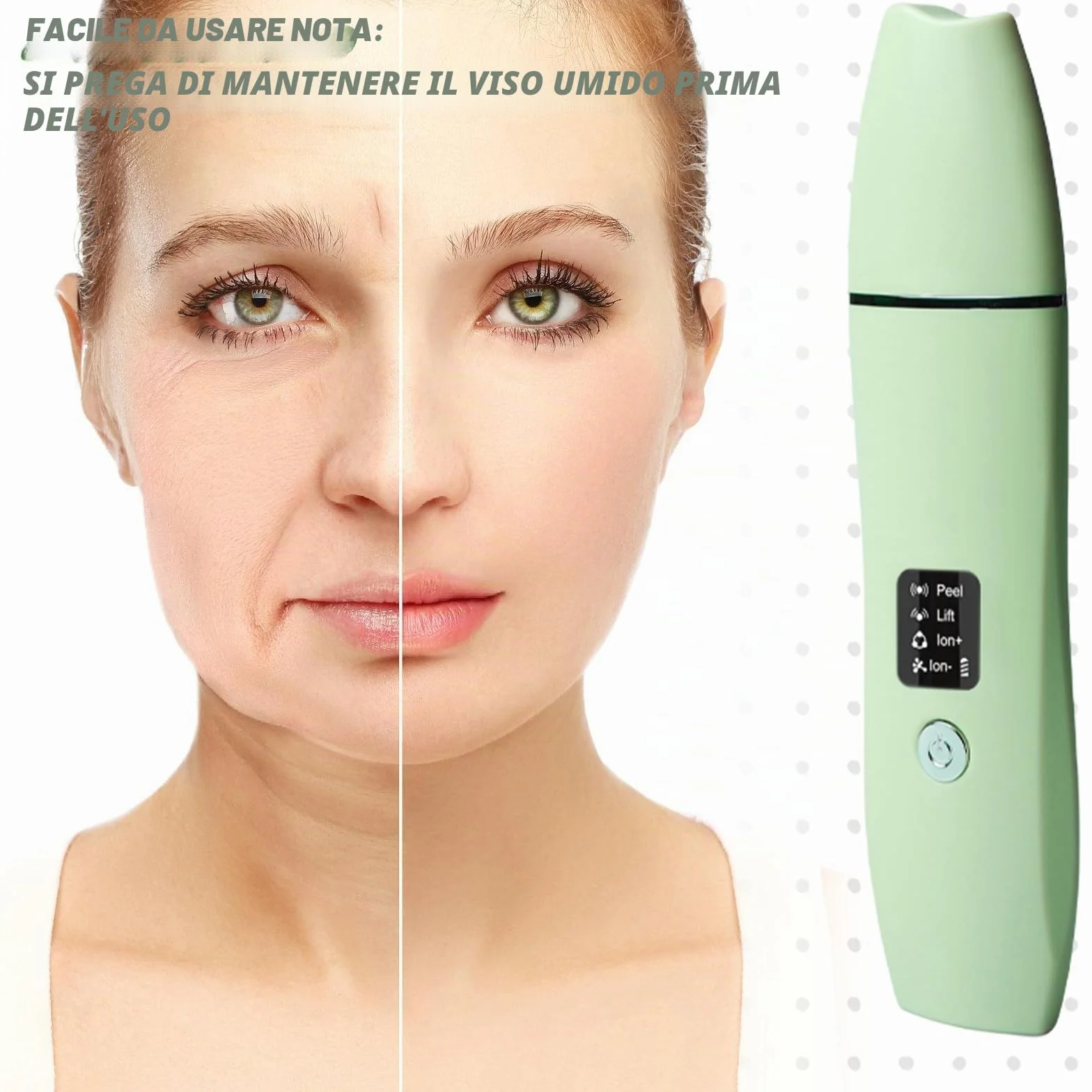 Skin Scrubber - Dispositivo esfoliante ad ultrasuoni, Face Skin Spatula, ricarica TypeC, detergente per pori (verde)