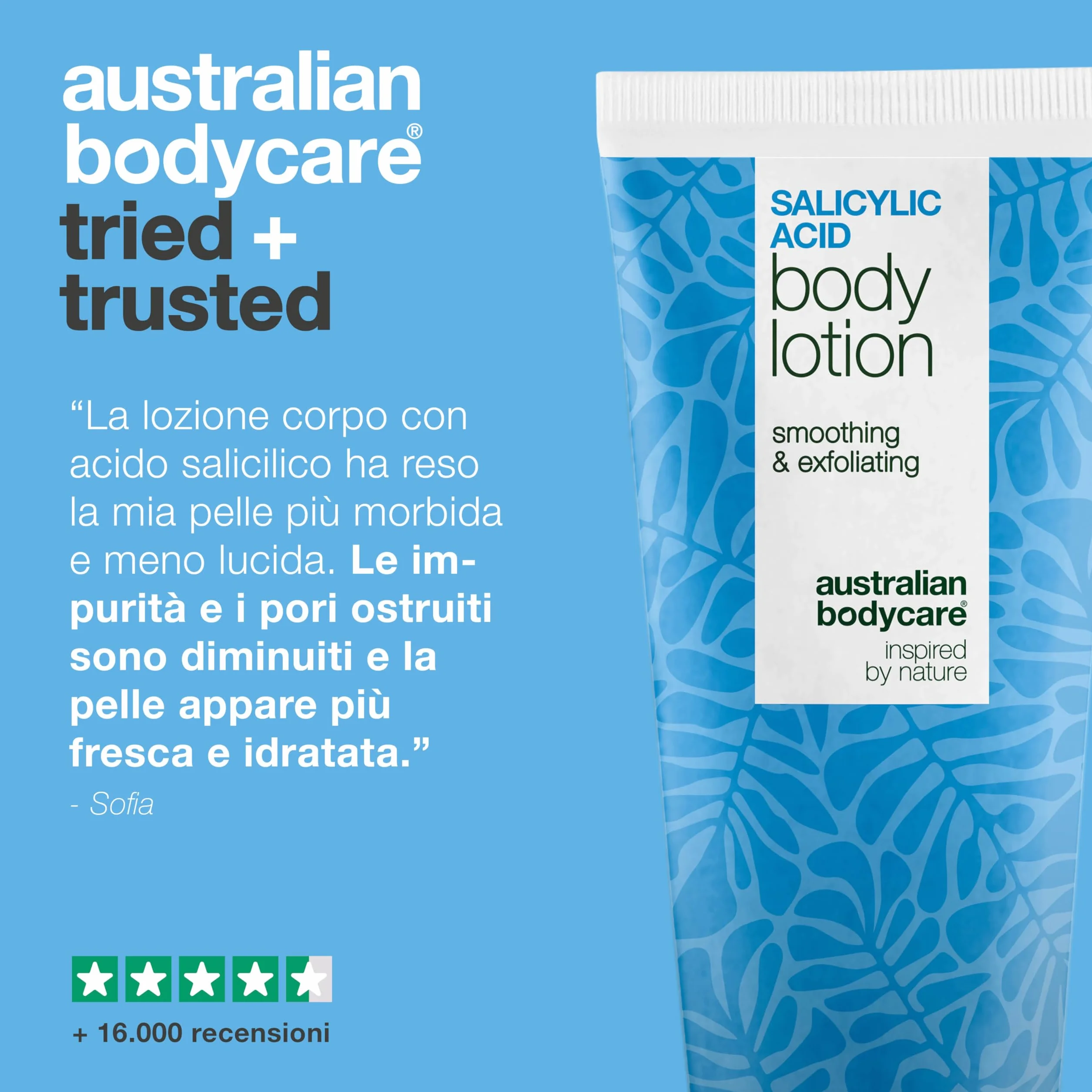Lozione corpo con acido salicilico (200 ml) – per imperfezioni, pelle secca e grassa. Con BHA, niacinamide e acido ialuronico per esfoliare e idratare