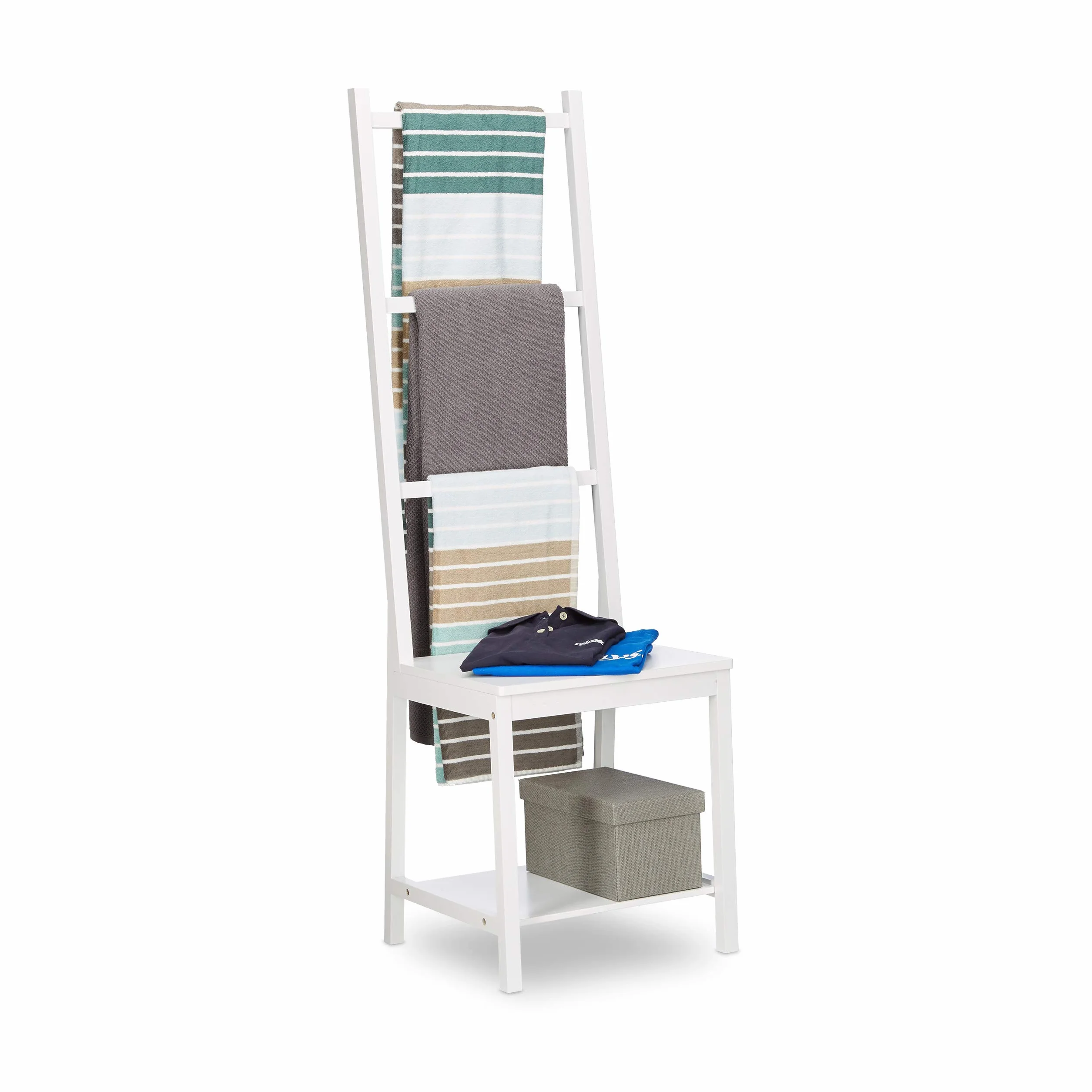 Relaxdays Sedia Portasciugamani in Bambù 133x40x42 cm Bianco
