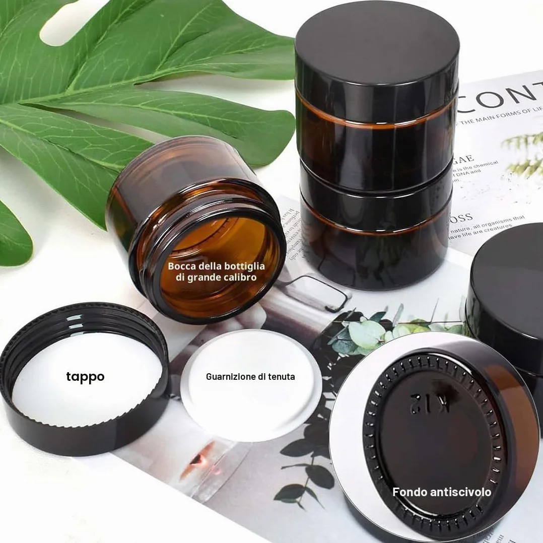 Aililong Confezione da 6 Barattoli per Crema, 50 ml, in Vetro Ambra e Trasparente, per Cosmetici, Lozioni, Unguenti, Oli Essenziali, Mini Candele