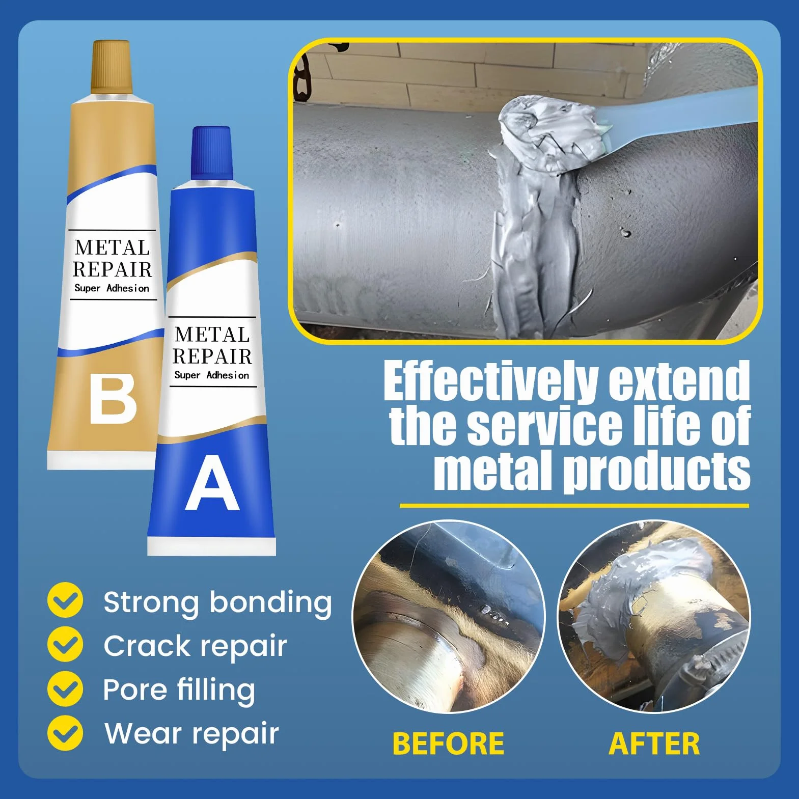 Colla per Metallo Extra Forte 100 G Bicomponente Riparazione Saldatura Acciaio Inossidabile Alluminio