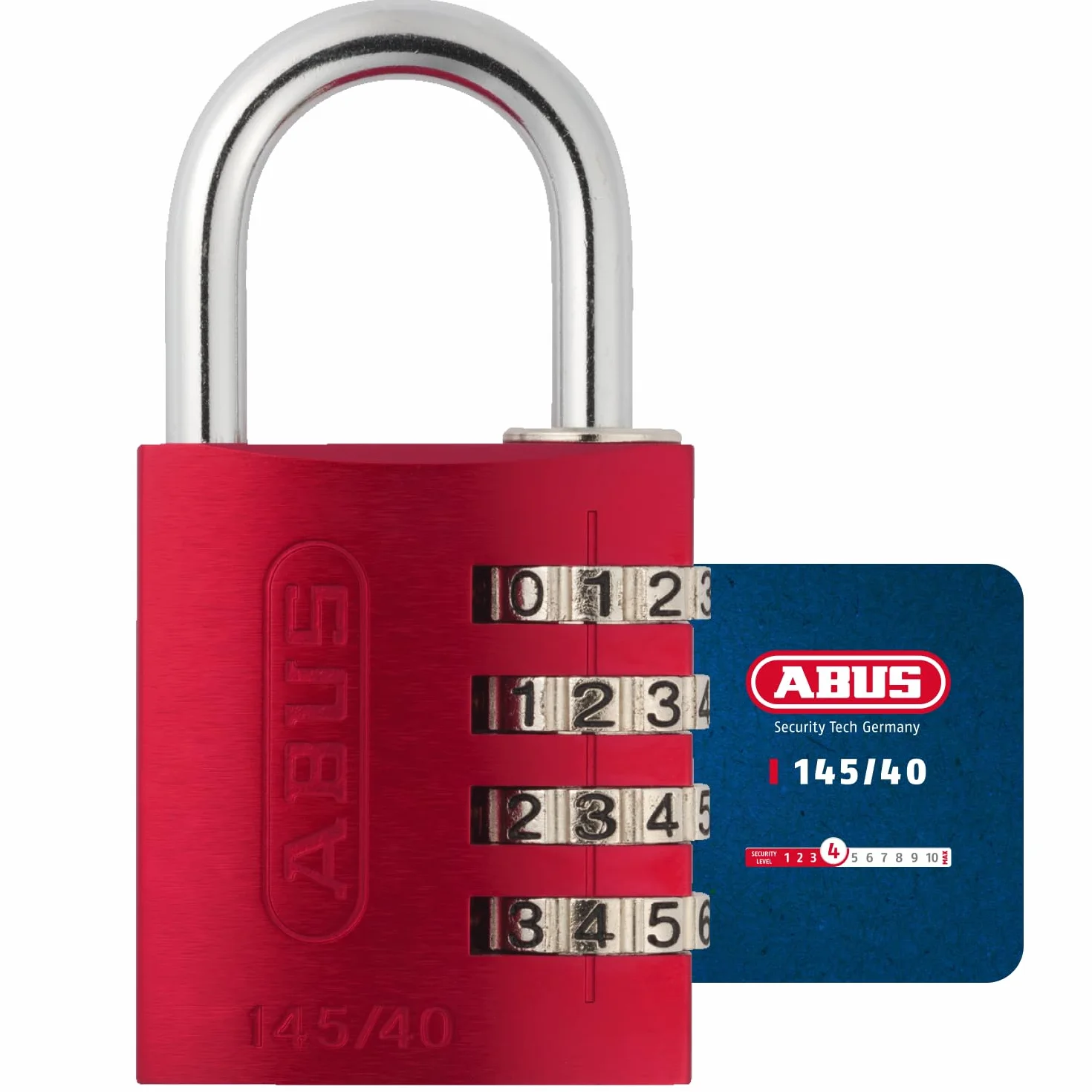 ABUS Lucchetto a Combinazione 145/40 Rosso - Lucchetto in Alluminio con Codice Numerico Regolabile, Livello di Sicurezza 4