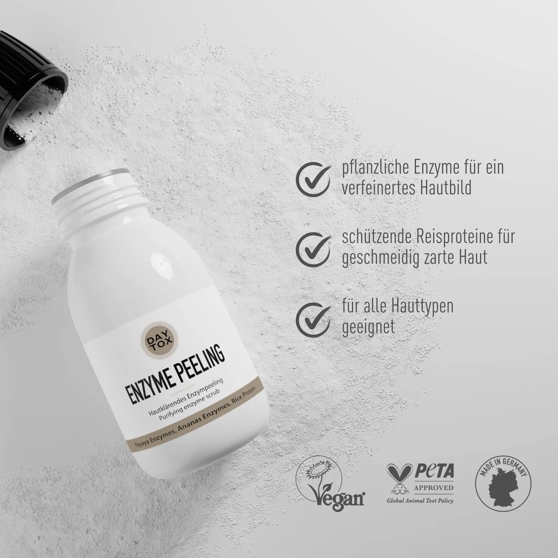 DAYTOX - Peeling enzimatico - Peeling enzimatico per la pulizia della pelle - Vegano, senza coloranti, senza silicone e parabeni - 1 x 35 g