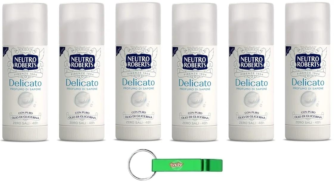 Neutro Roberts Deodorante Stick Delicato Extra Protezione – Deodorante Stick con profumo di sapone, 0% sali di alluminio, 0% macchie, 40 ml + portachiavi Beni Culinari