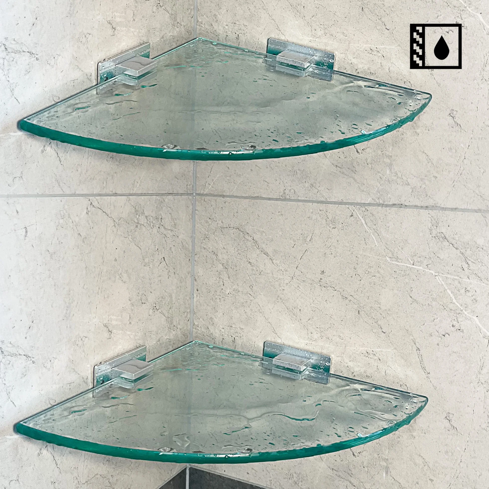 Mensola in vetro temperato da bagno triangolare 8 mm extra spesso 2 pezzi con staffa in alluminio
