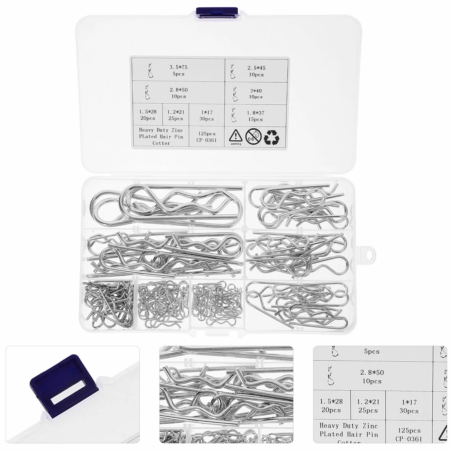 Assortimento di Coppiglie Clip per Perni di Traino 125 Pezzi