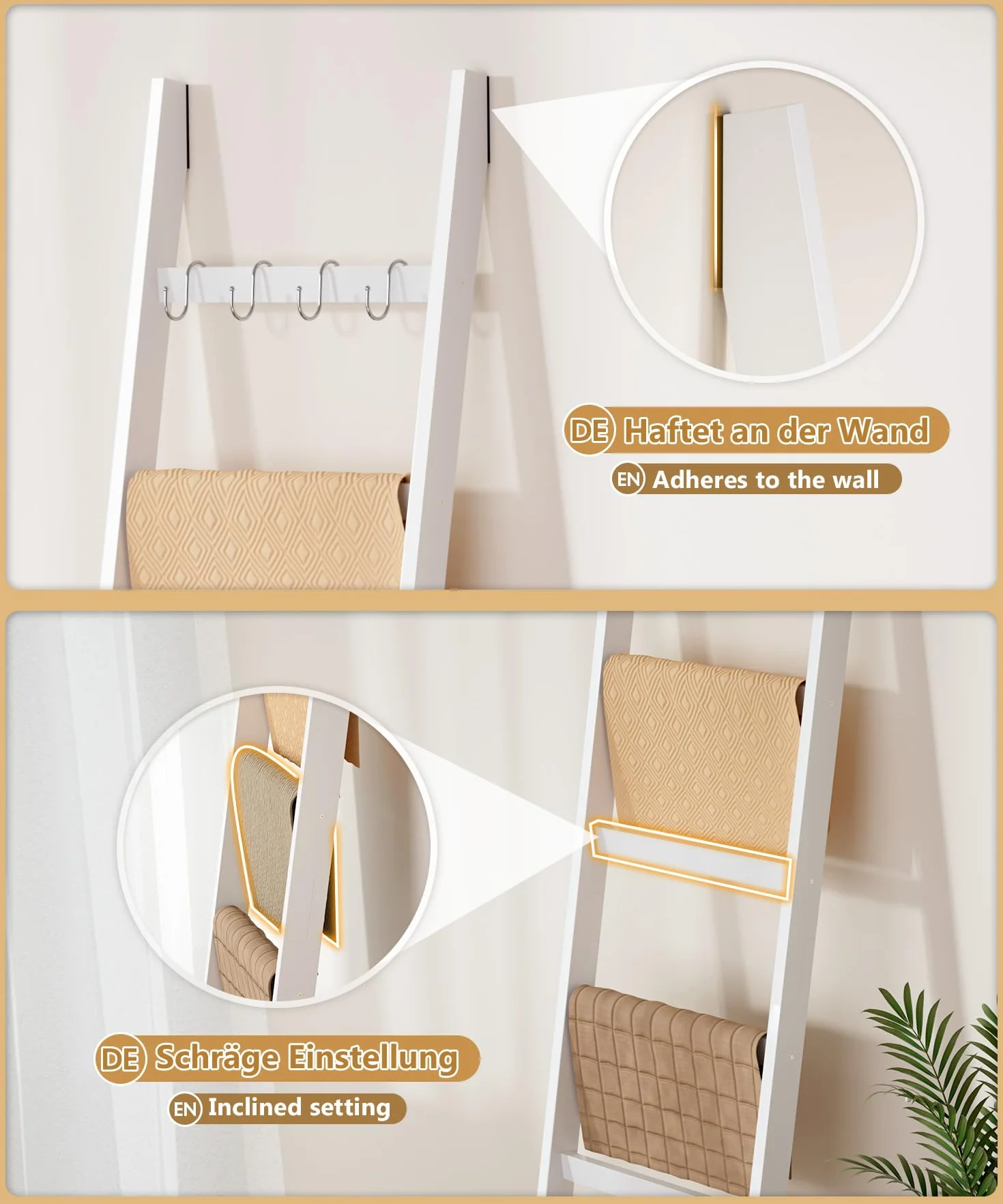 Yorbay Scala Portasciugamani in Bambù 170x43 cm Bianco 6 Pioli