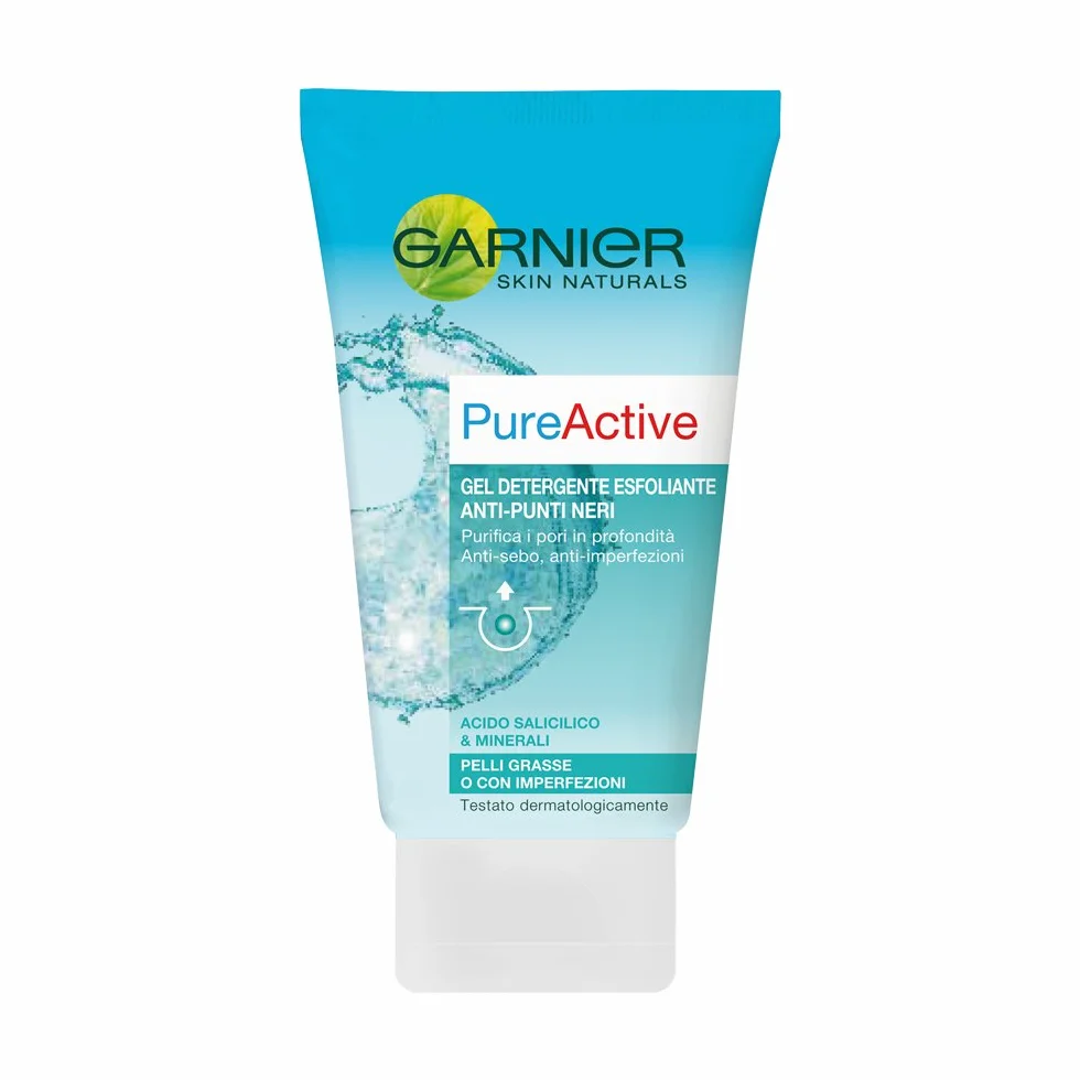 Garnier Pure Active Gel Detergente Esfoliante Anti-Punti Neri per Pelli Grasse o con Imperfezioni, 150 ml (L'imballaggio può variare)