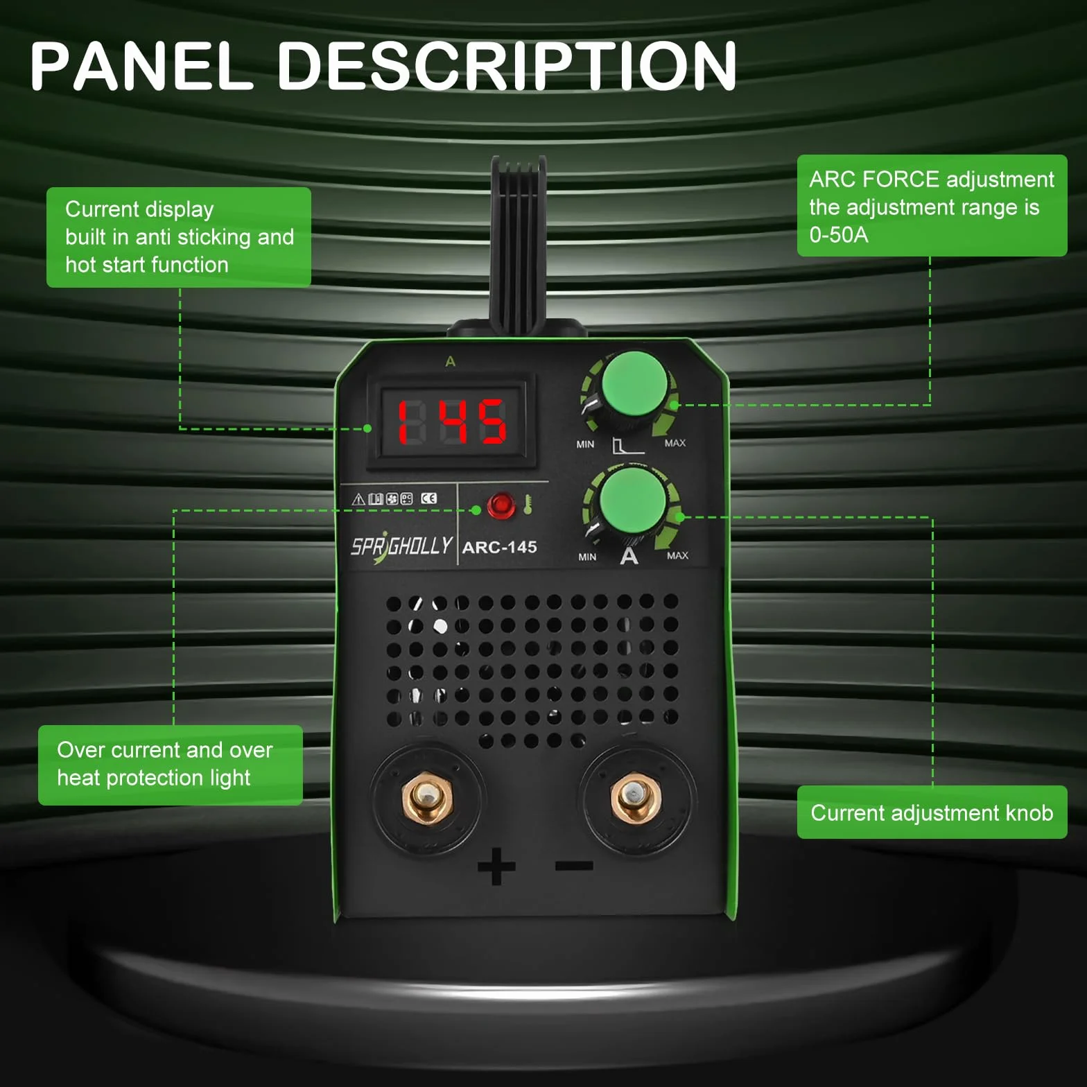Mini Saldatrice Inverter 145A ARC LIFT TIG IGBT Display LED ARC-145