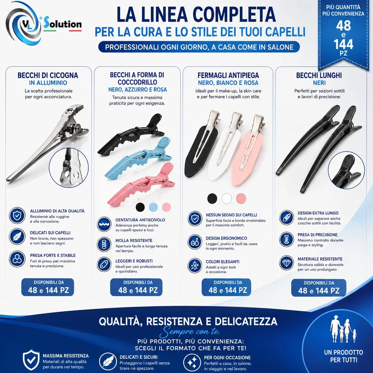 Becchi di Cicogna 48 pz - Fermagli di nuova generazione per capelli a becco d'anatra, Clip per capelli in metallo pinze adatte allo styling dei capelli. Mollette Hair Clip