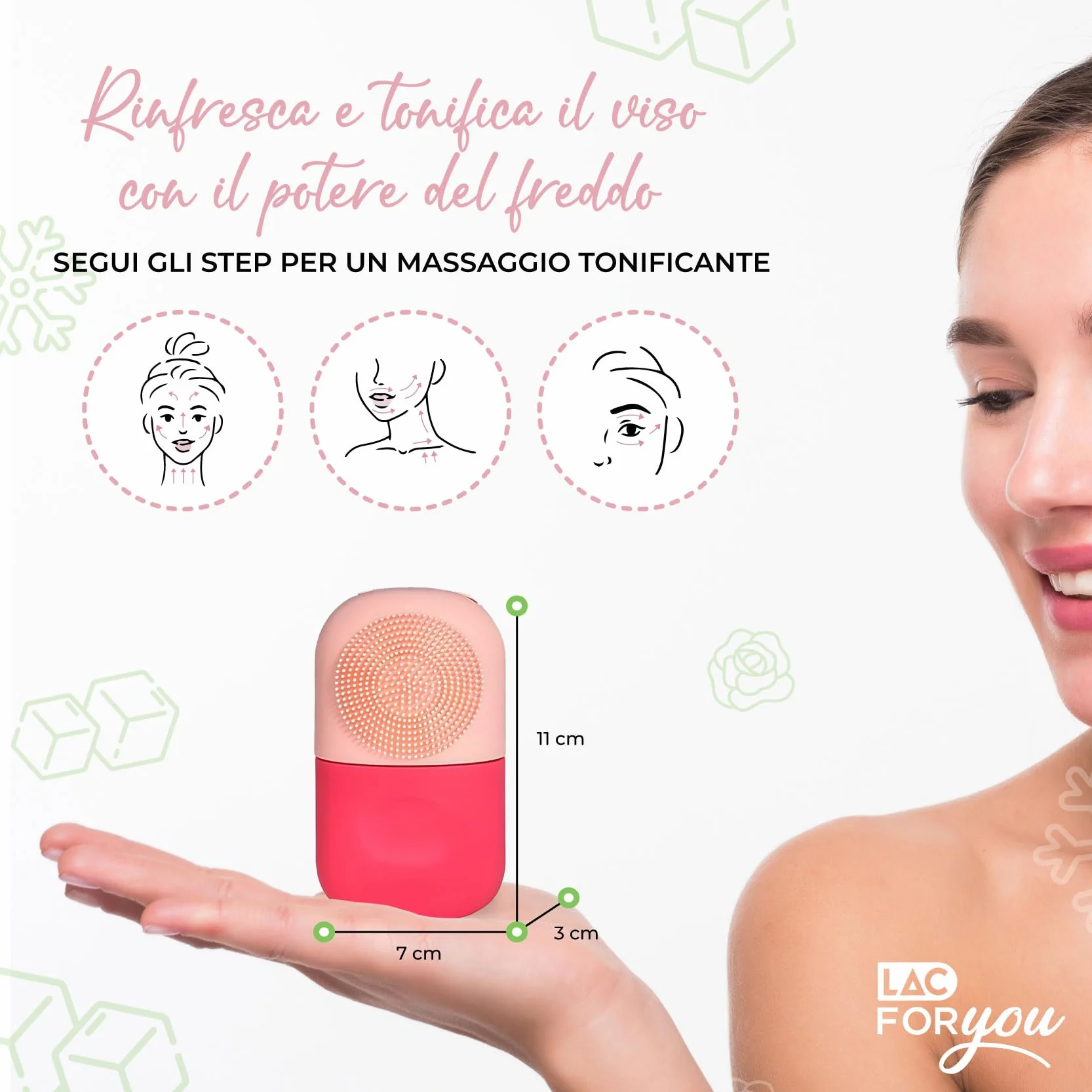 LAC FOR YOU Ice Roller Viso - Rullo Ghiaccio + Spazzola Pulizia Viso - Skincare Accessori per Ridurre il Gonfiore e Restringere i Pori