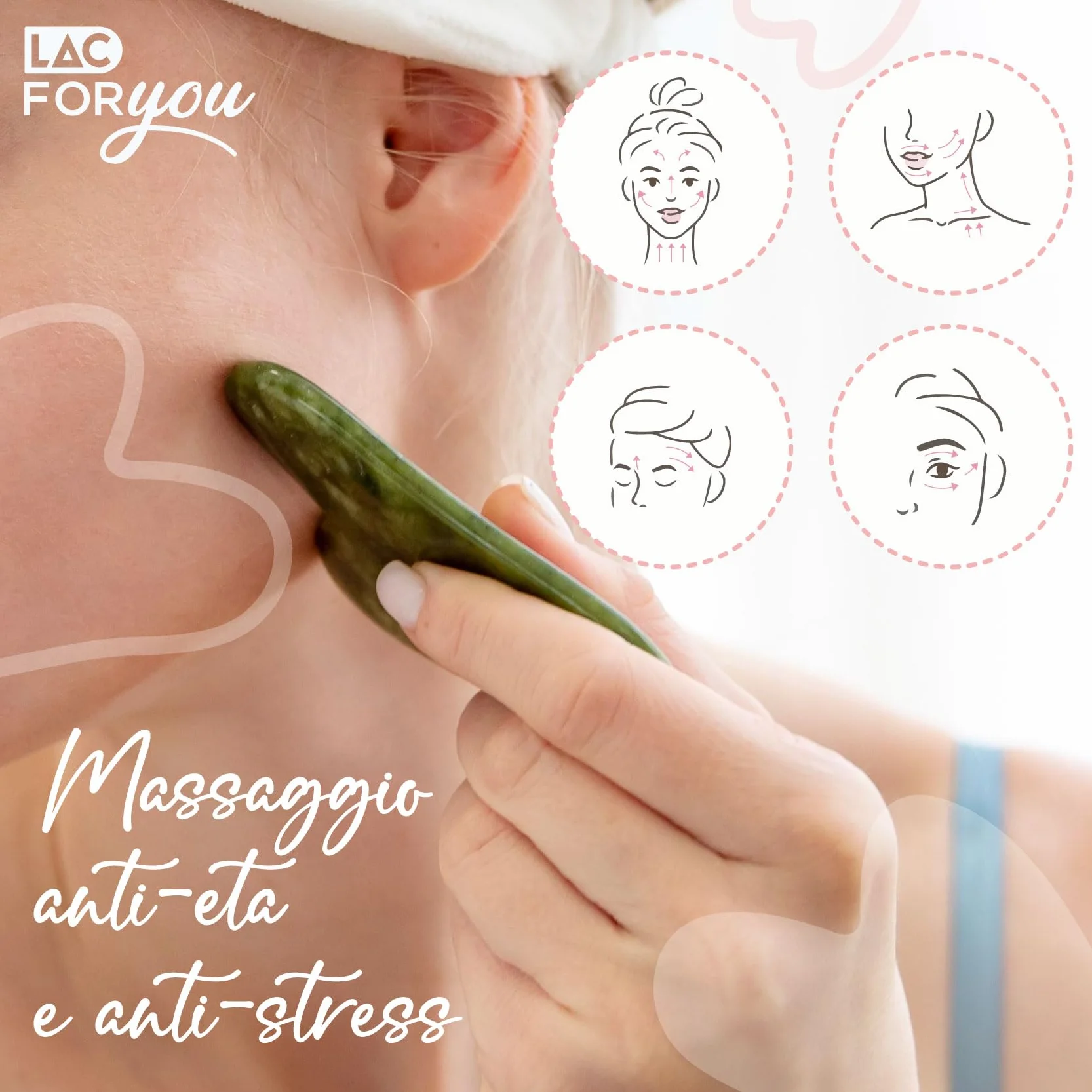 LAC FOR YOU Pietra Gua Sha e Rullo di Giada per il Viso - Roller Massaggio Viso Antirughe - 2 Pz Accessori Skincare Kit