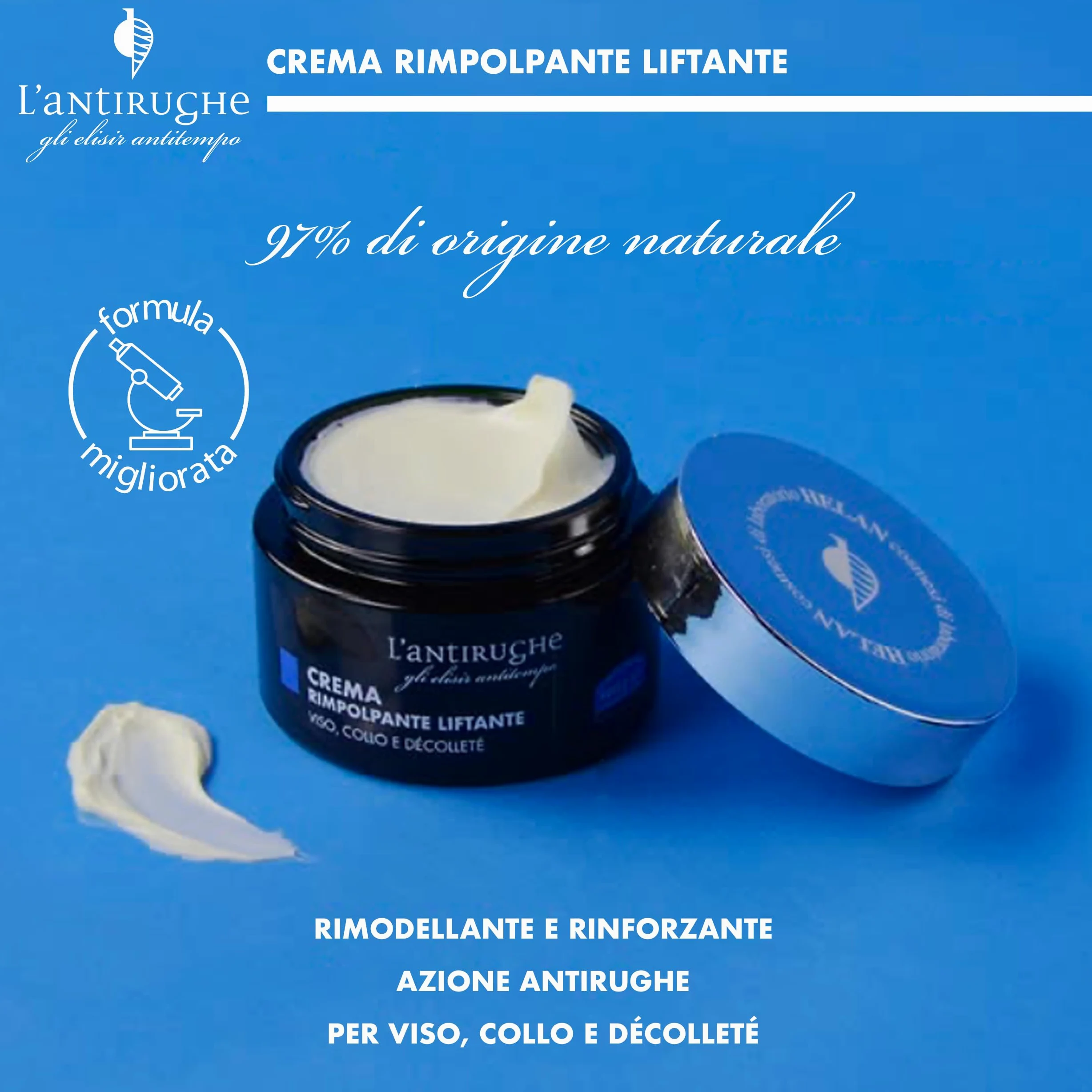 Helan L'Antirughe - Crema Viso Antirughe, Skincare Liftante con Vitamina C e E, Crema Idratante Viso Rimpolpa con Retinolo e Peptidi Antiage, Skin Care Stimola Collagene Avocado e Burro di Karitè 50ml
