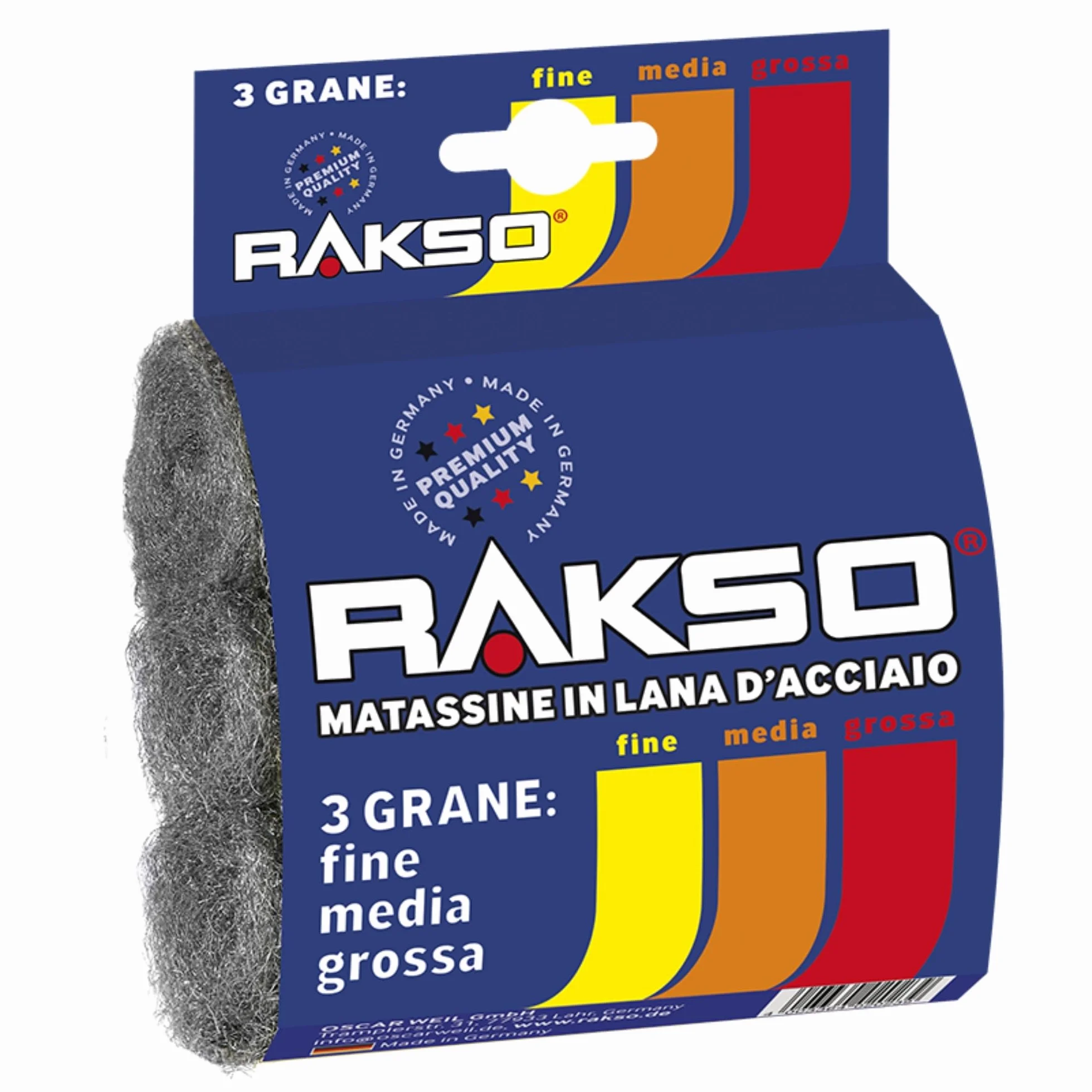 RAKSO Lana d'acciaio, tamponi abrasivi fini medi grossolani 3 pezzi per legno vernice metallo