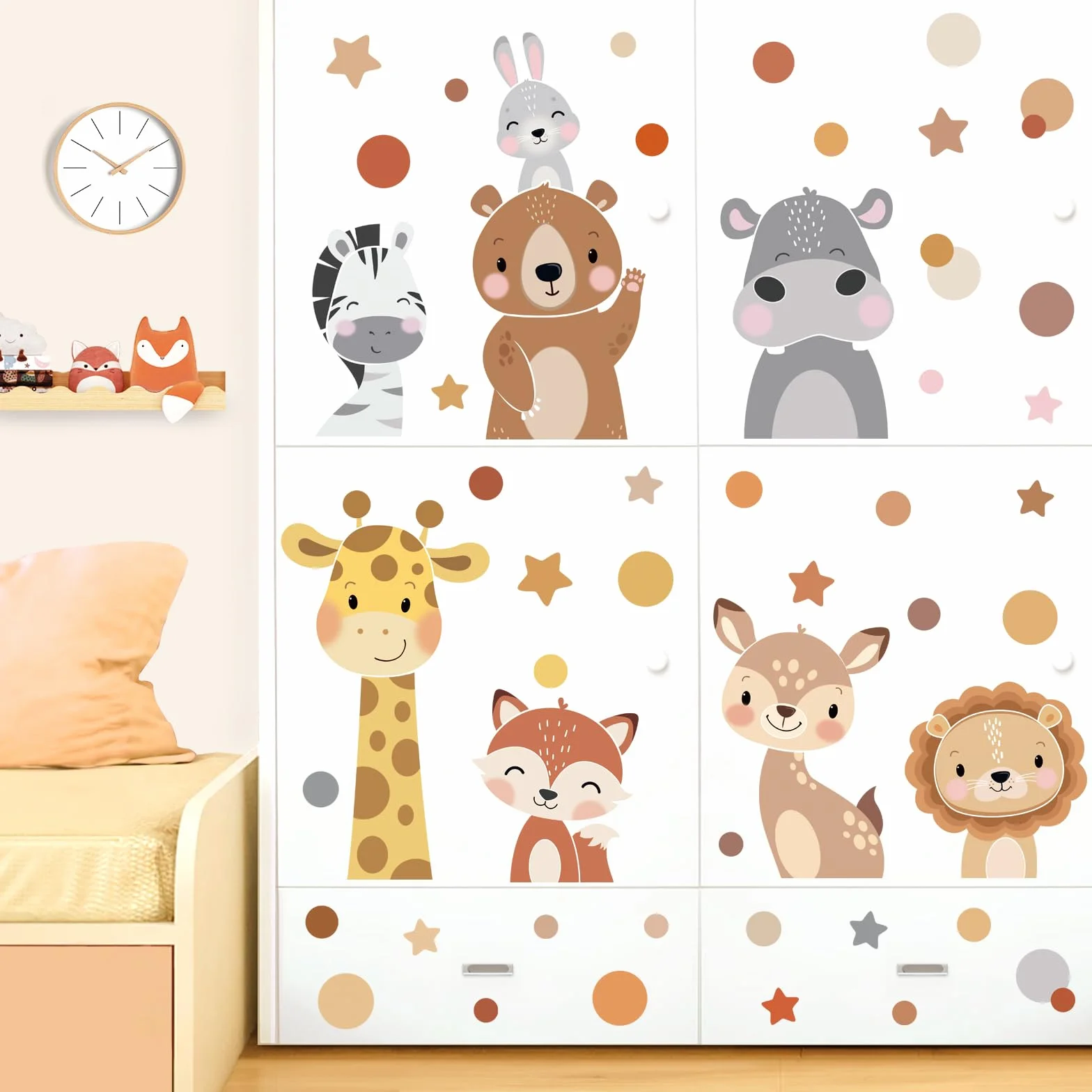 Adesivi Murali Animali Foresta Safari Giraffa Orso Pois Sticker da Muro per Camerette Bambini