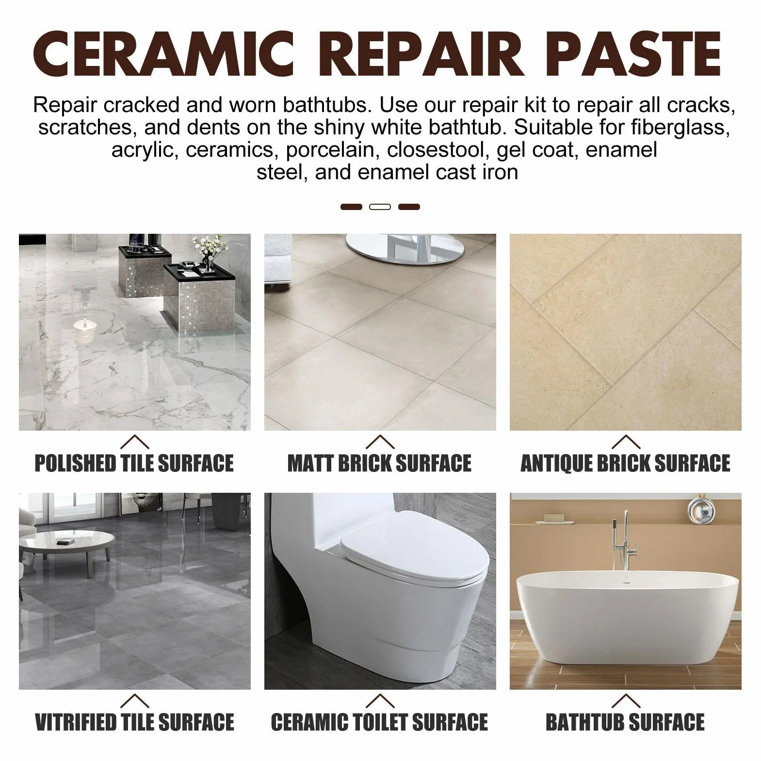 Pasta Riparazione Piastrelle Stucco Marmo Smalto Rattoppi Pavimenti Pietra Crepe Ceramiche Acrilico