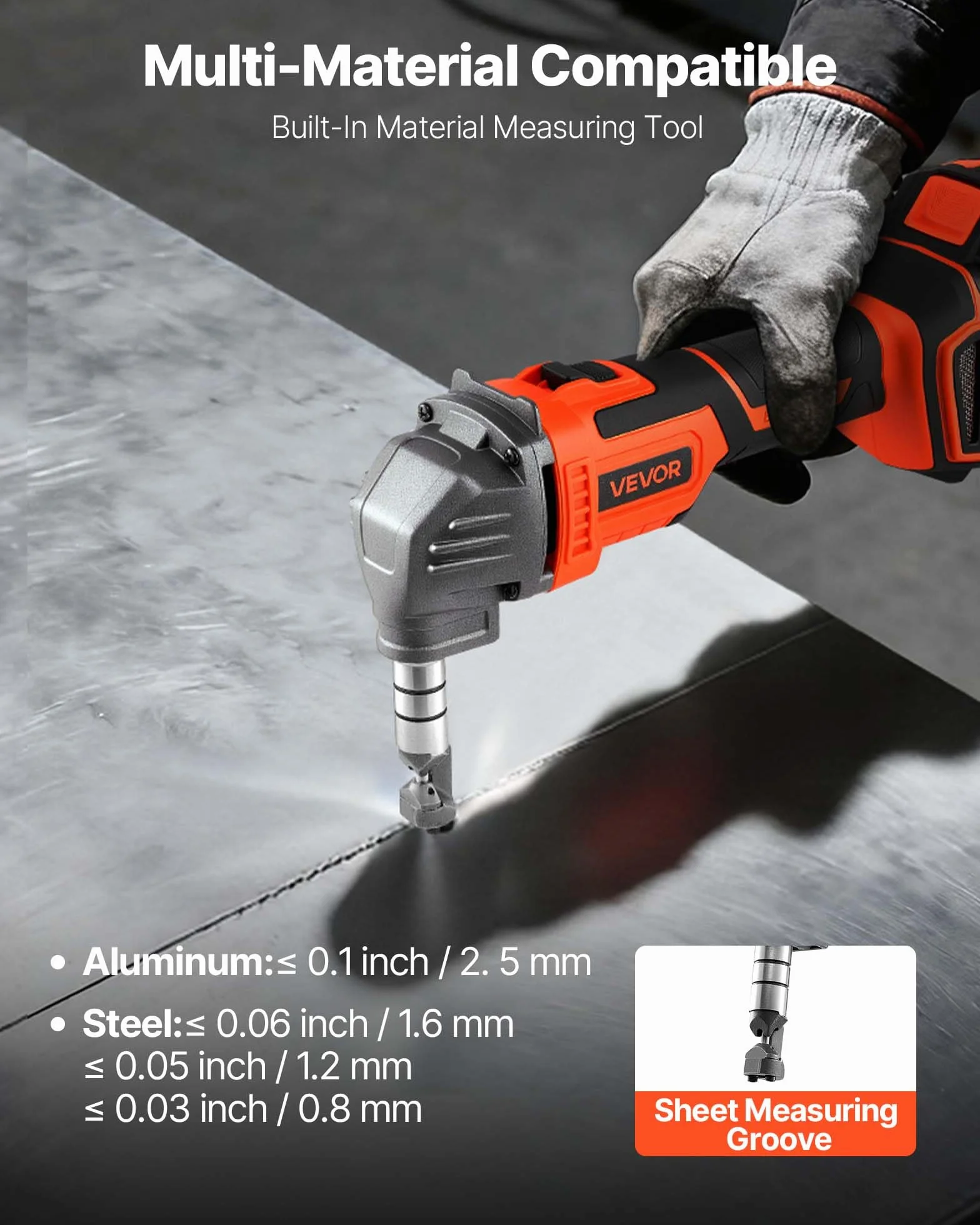 VEVOR Roditrice per Lamiere Senza Fili 20V 4000mAh Motore Brushless 2200 giri/min Taglierina Elettrica per Acciaio Alluminio