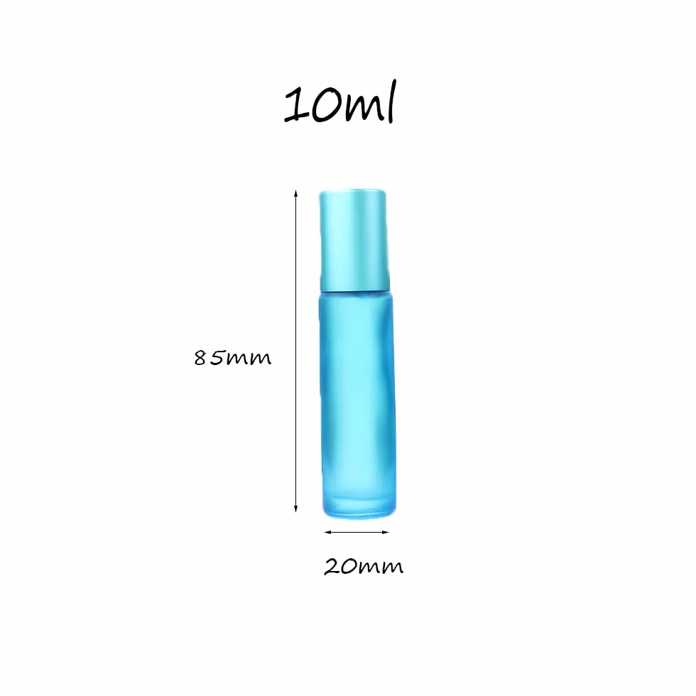 12 Bottiglie Vuote in Vetro Smerigliato da 10 ml per Oli Essenziali, Profumi, Balsami per Labbra (Azzurro) con Sfera in Acciaio Inox
