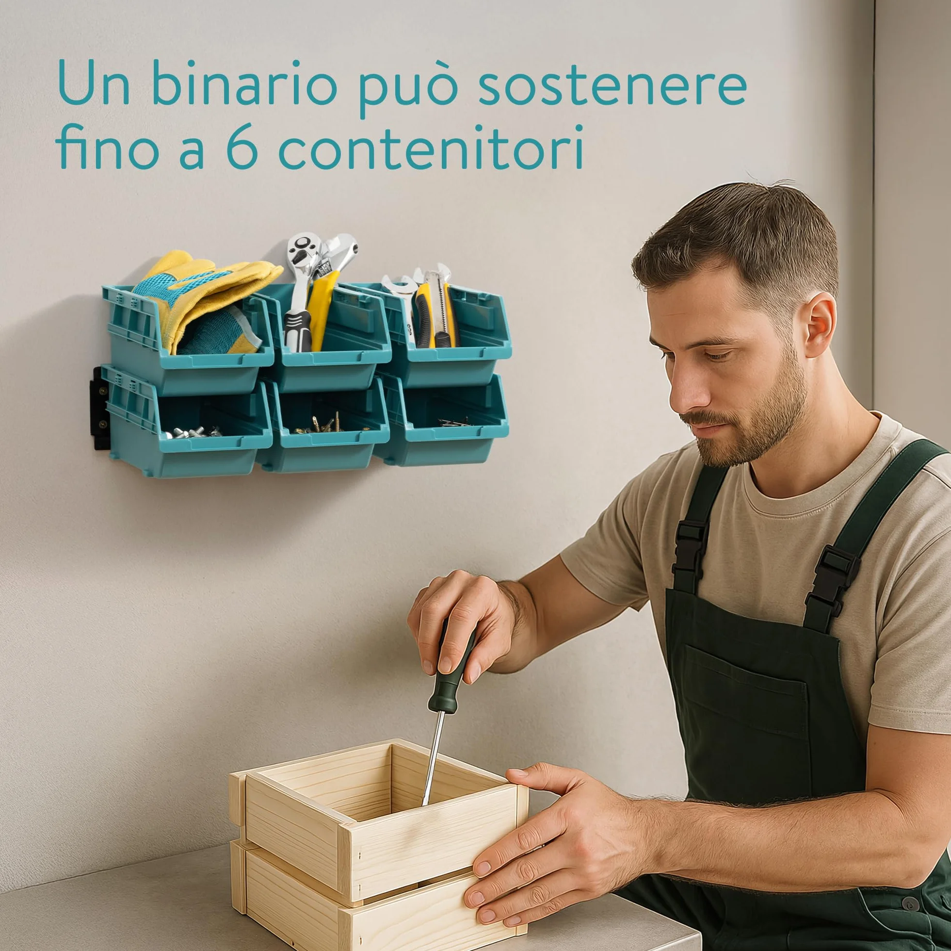 Navaris Contenitori Impilabili e Pannello Porta Attrezzi da Parete - Set di 12 Organizer Portautensili e 4 Binario