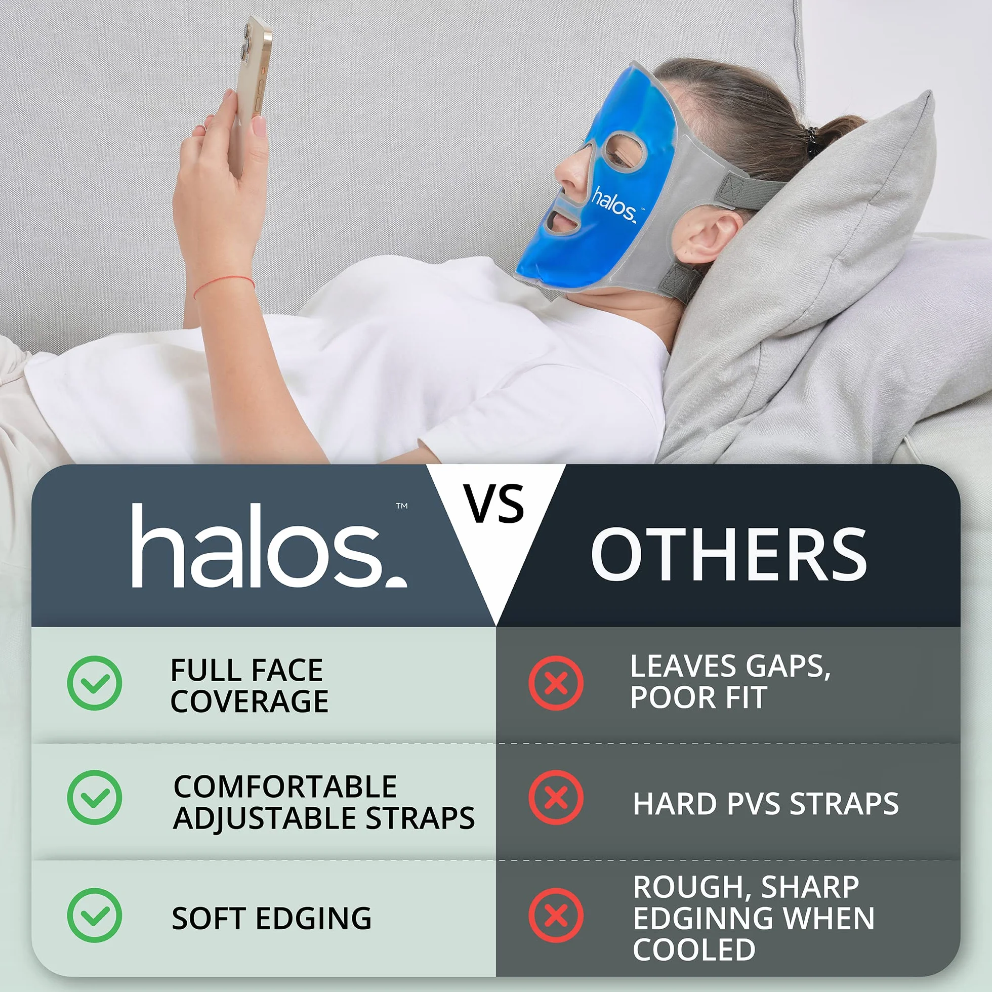 MyHalos Maschera Occhi e Viso Ghiacciata - Maschera Occhi Gel Freddo Contro il Gonfiore - Maschera Caldo Freddo Per Alleviare Lo Stress, Emicrania e Dolore - Mascherina Occhi e Viso Terapeutica