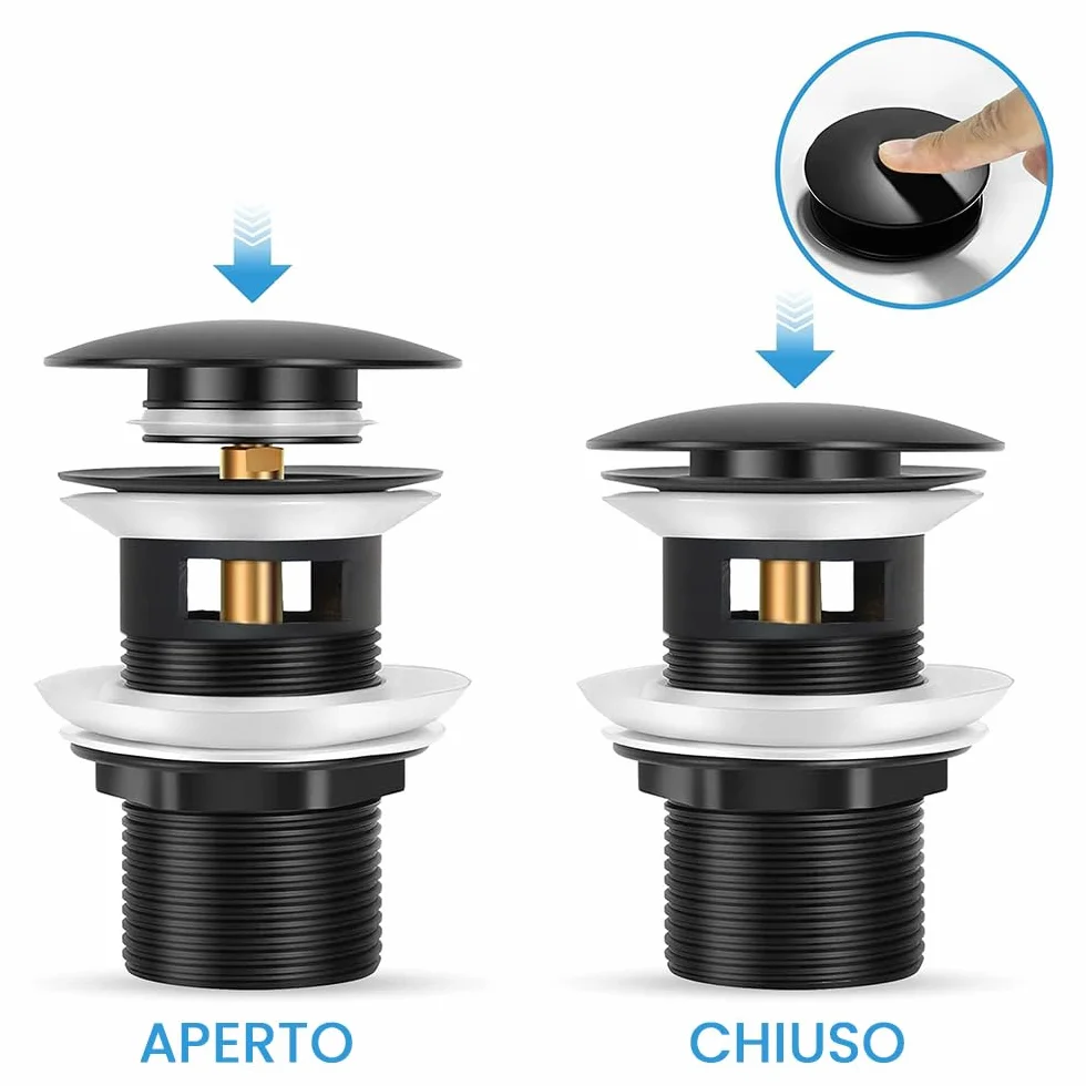Set Miscelatori per Lavabo Alto e Bidet in Ottone Nero Opaco Linea Kubo con Pilette Click Clack e Kit Montaggio