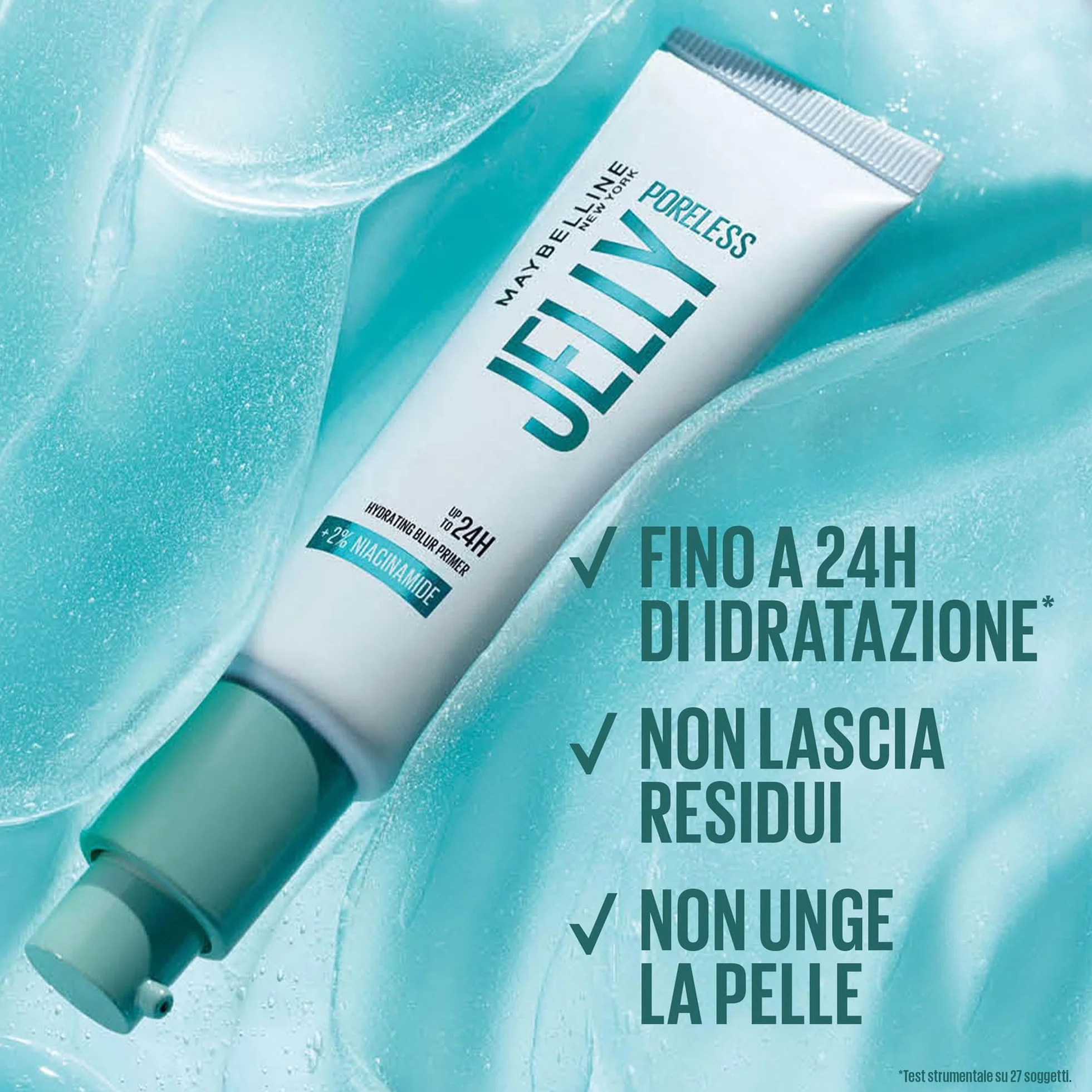 Maybelline New York Primer Idratante, Rende la Pelle Uniforme e Idratata per 24H*, Pori Meno Visibili e Lucidità Ridotta, Non Unge la Pelle, Arricchito Con Niacinamide, Poreless Jelly Primer, 30 ml