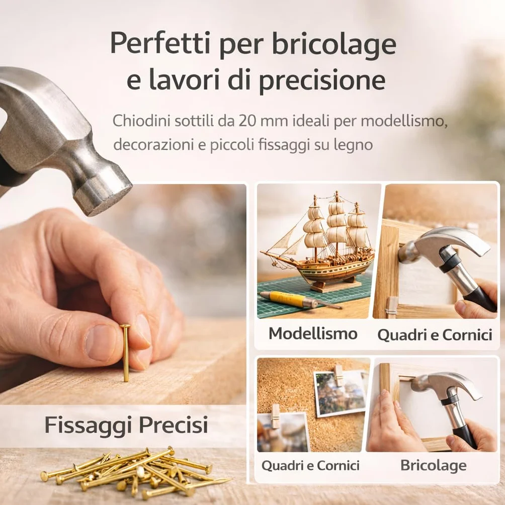 Chiodi per Legno 20 mm 75 Pezzi Testa Piatta per Modellismo e Cornici
