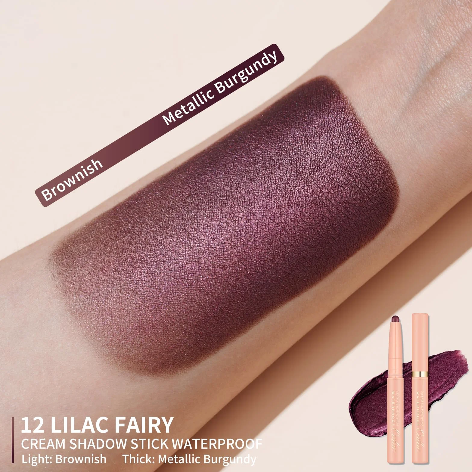 Oulac Matita Ombretto Girevole Viola Finitura Metallica - Impermeabile e a Prova di Sbavature, Dura 16 Ore+, Texture Cremosa e Setosa, Vegan, 12 Lilac Fairy